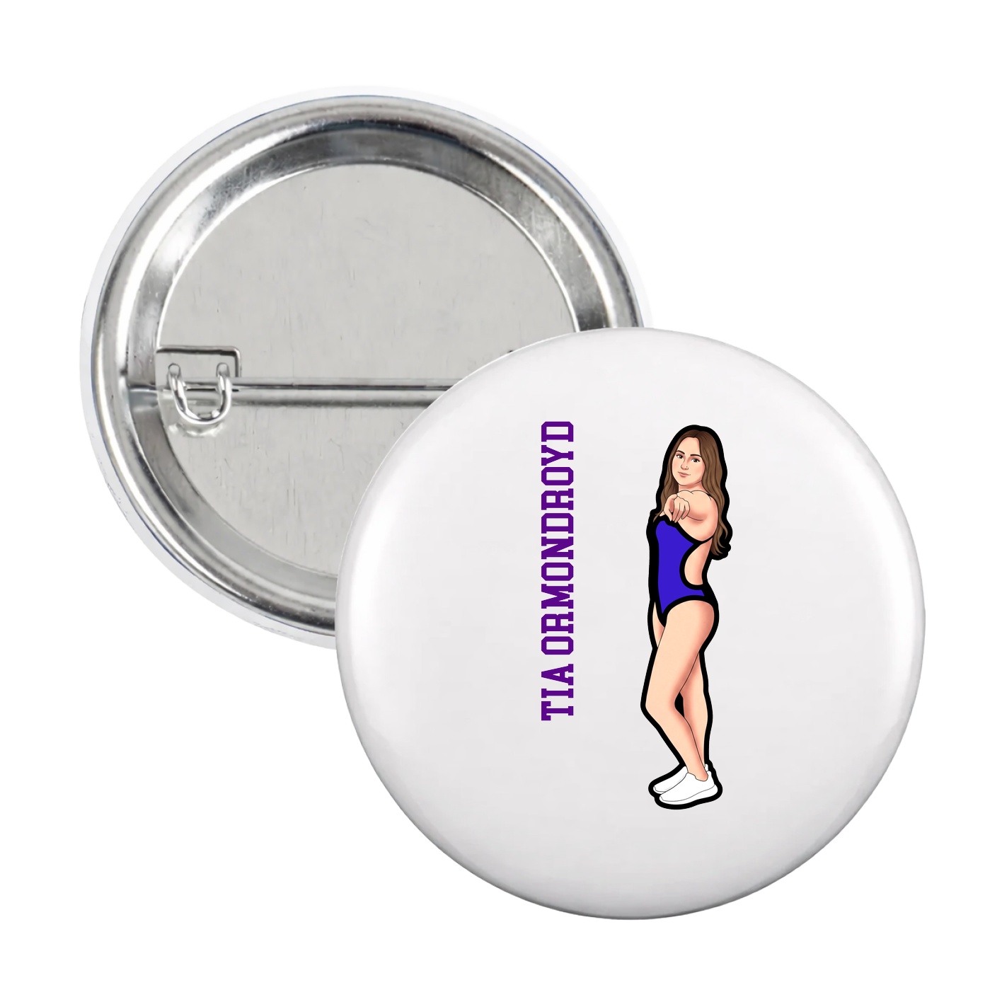 Game Day Button — Name Vertical in White