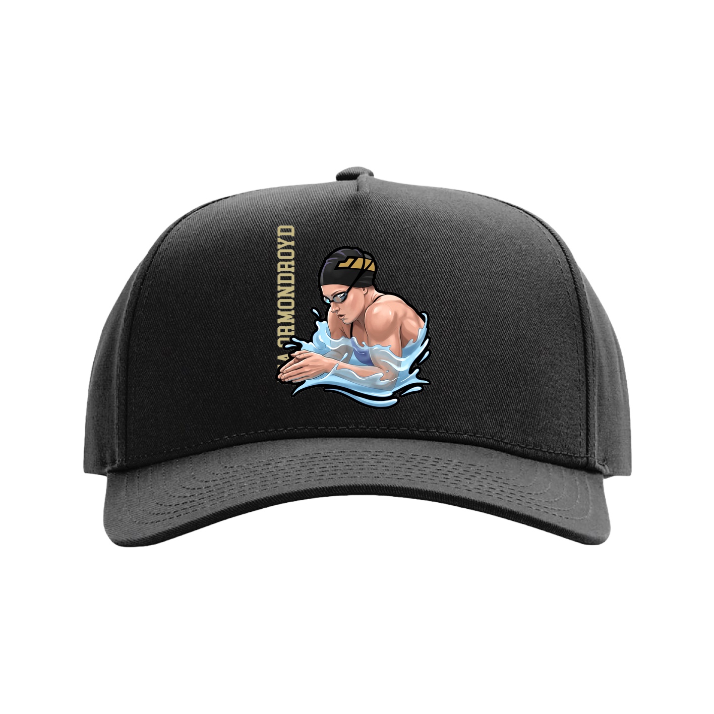 Full Fabric Five-Panel Champ Cap — Name Vertical in Black
