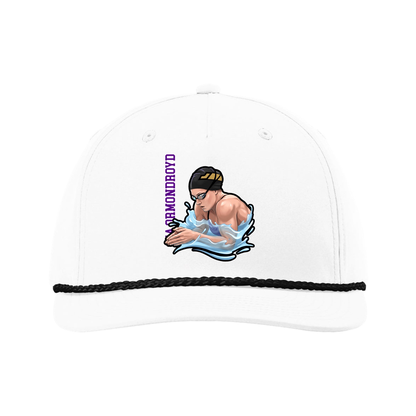 Five-Panel Classic Rope Cap — Name Vertical in White