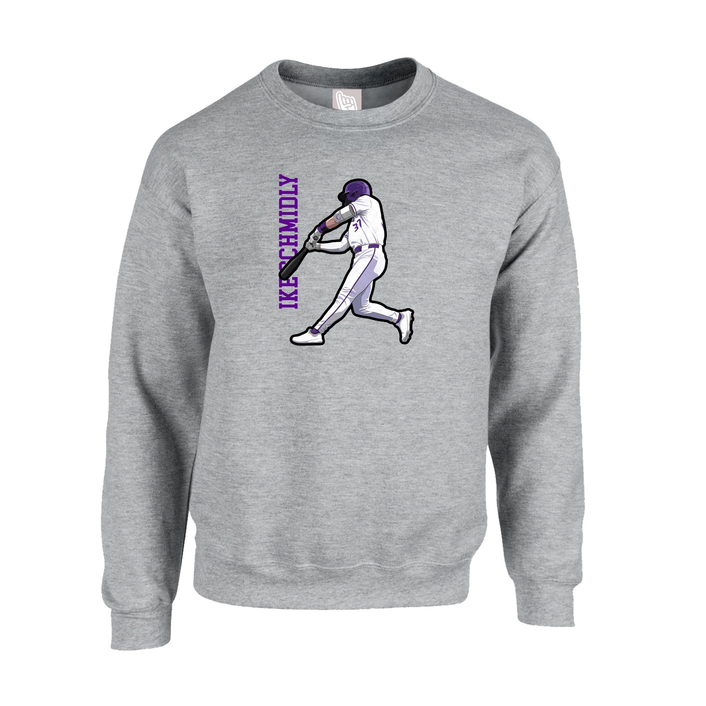 Fleece Crew — Name Vertical in Grey