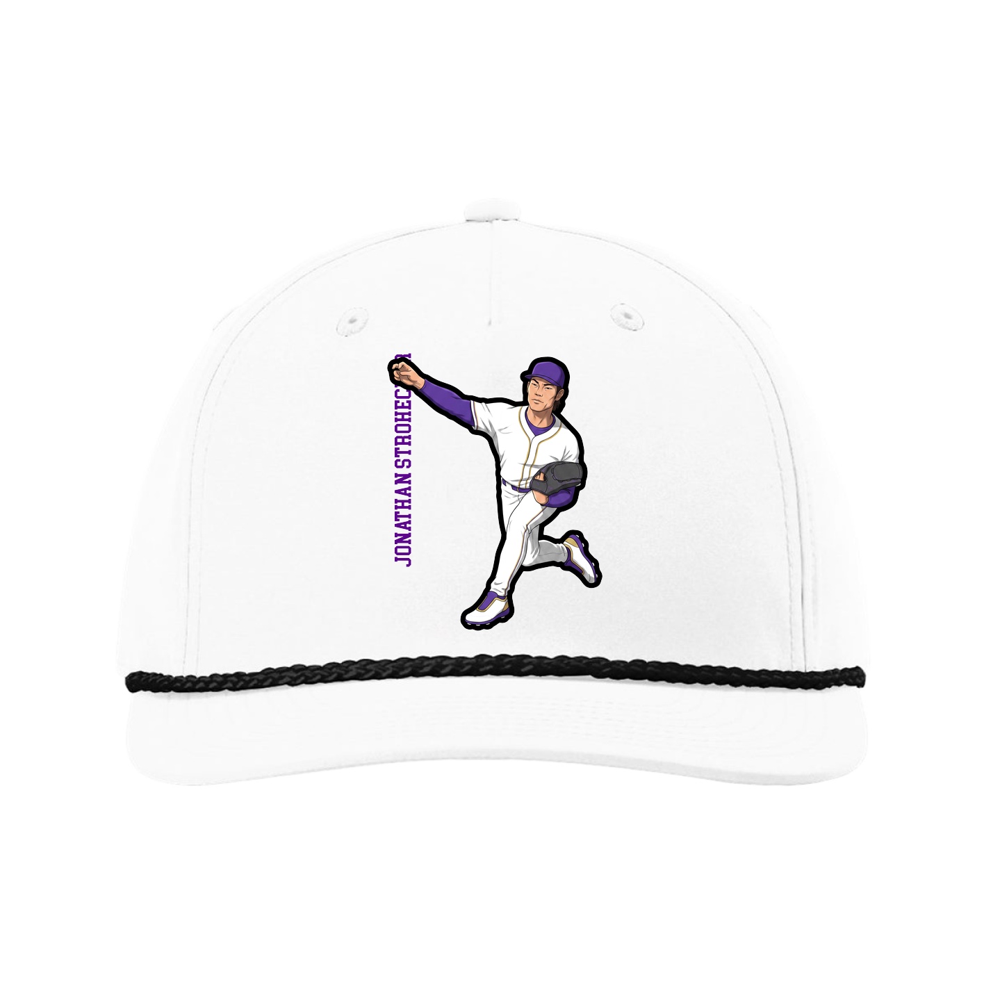 Five-Panel Classic Rope Cap — Name Vertical in White