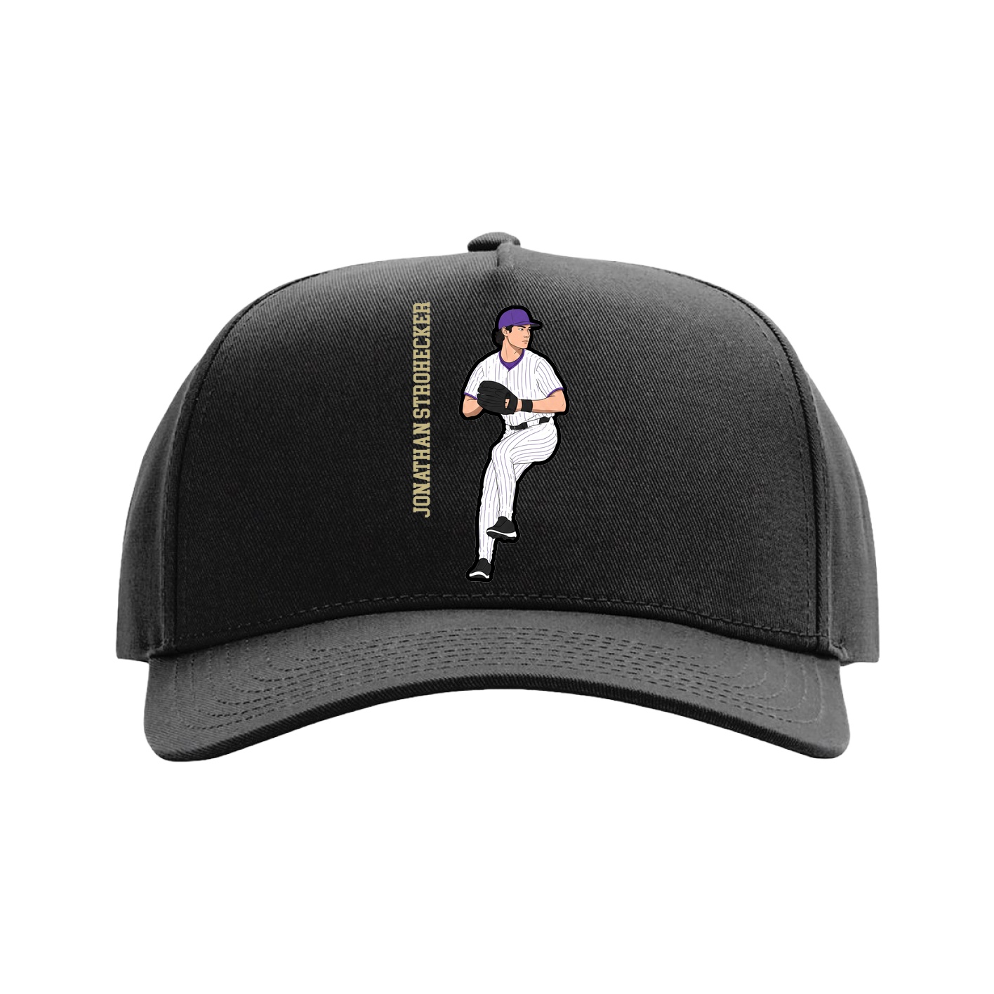 Full Fabric Five-Panel Champ Cap — Name Vertical in Black