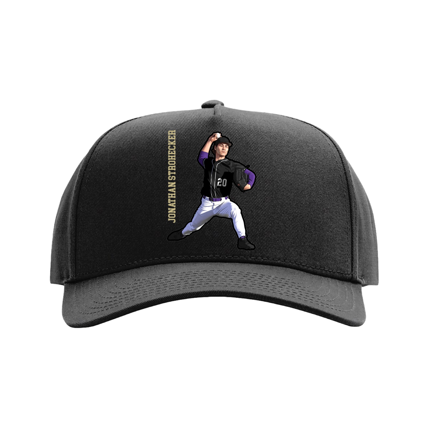 Full Fabric Five-Panel Champ Cap — Name Vertical in Black