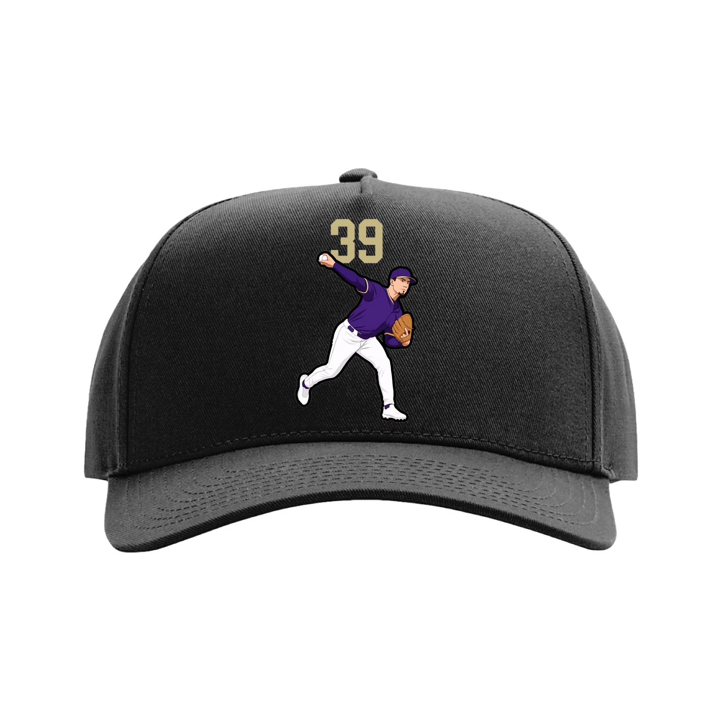 Full Fabric Five-Panel Champ Cap — Number Top in Black