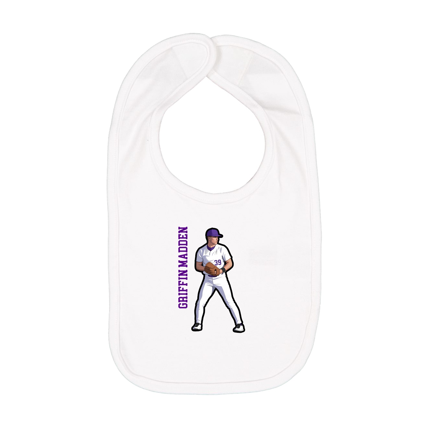 Infant Bib — Name Vertical in White
