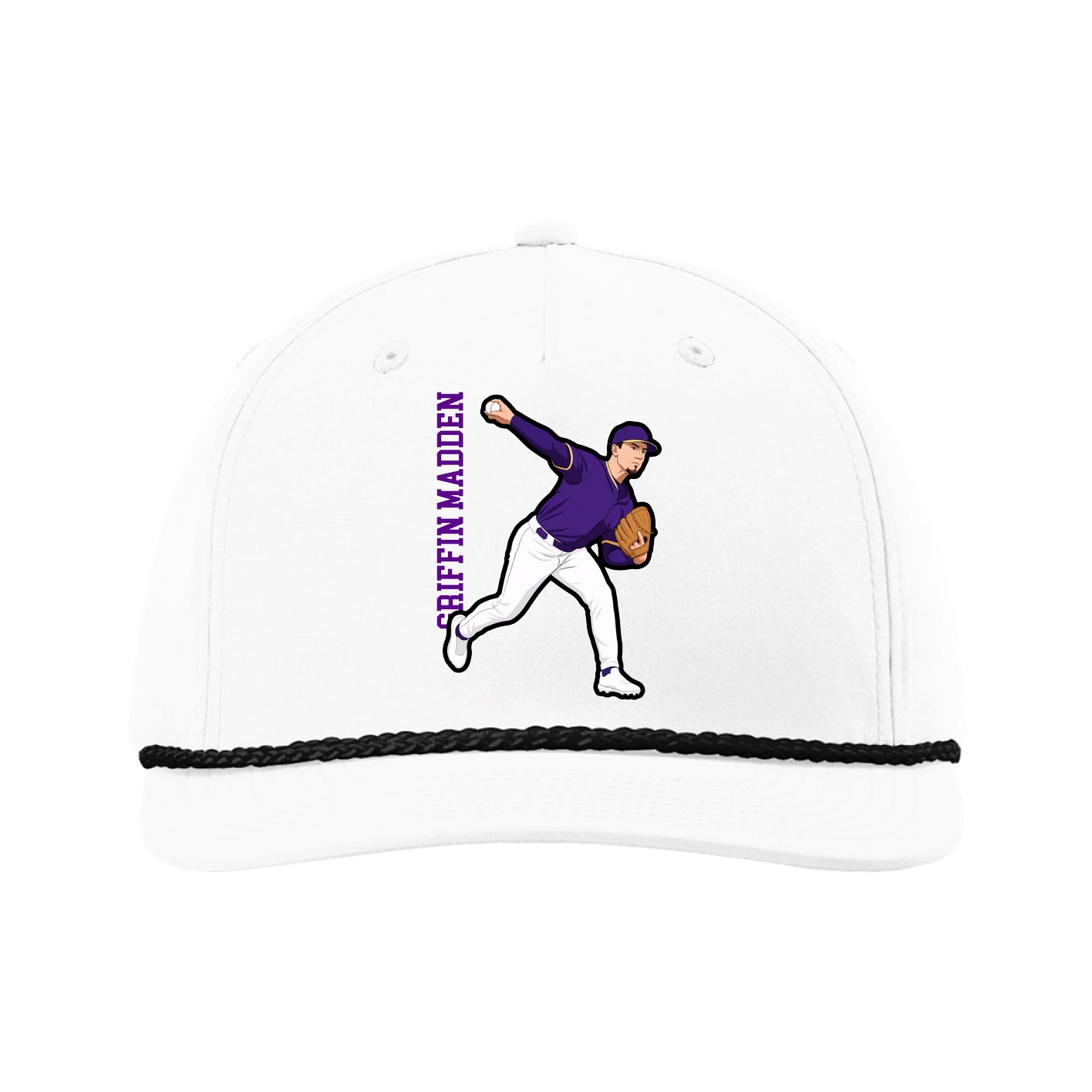 Five-Panel Classic Rope Cap — Name Vertical in White