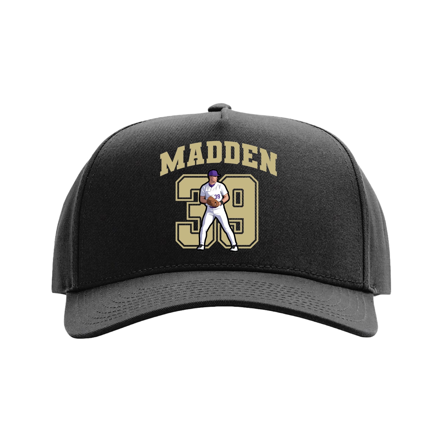 Full Fabric Five-Panel Champ Cap — Number in Black