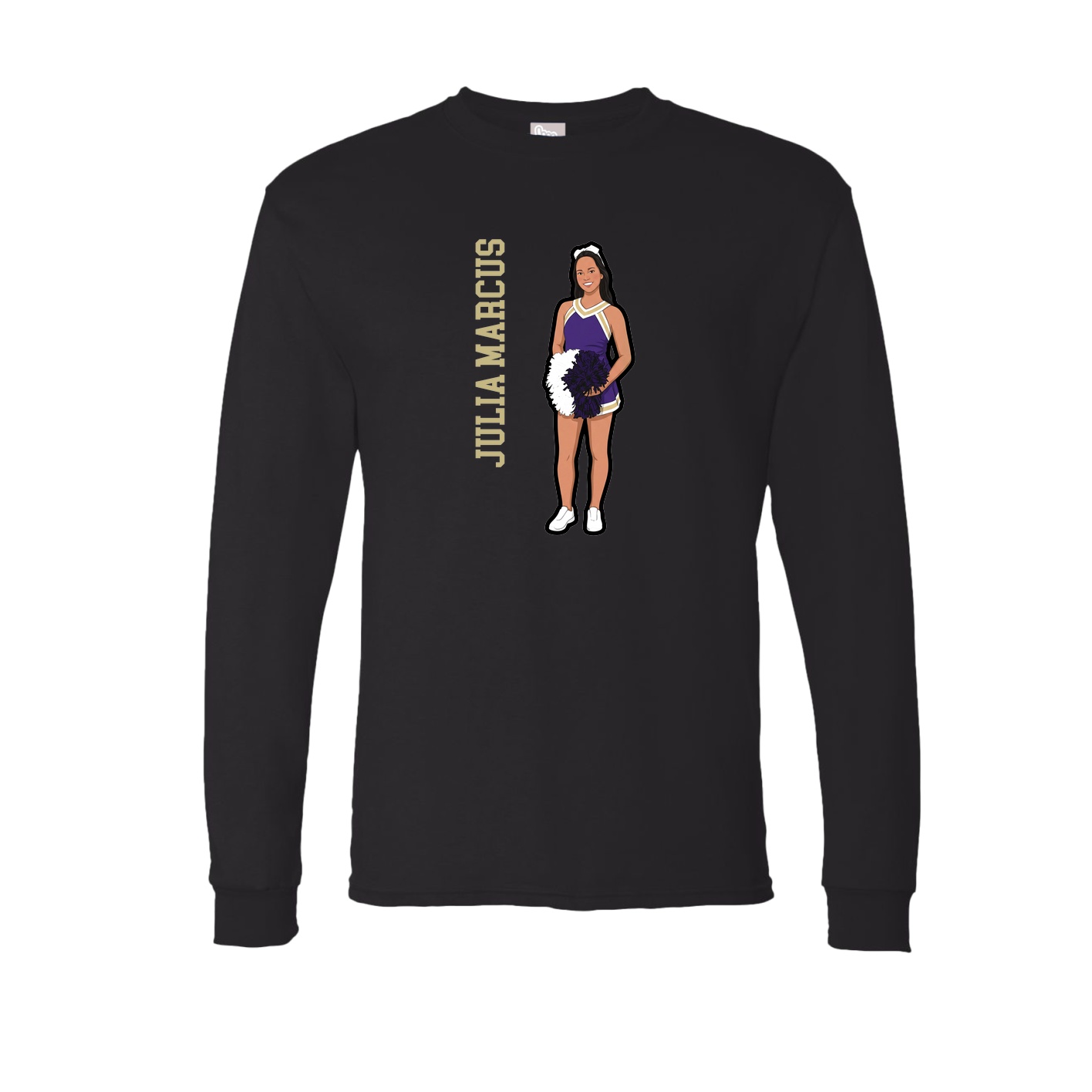 Long Sleeve Tee — Name Vertical in Black