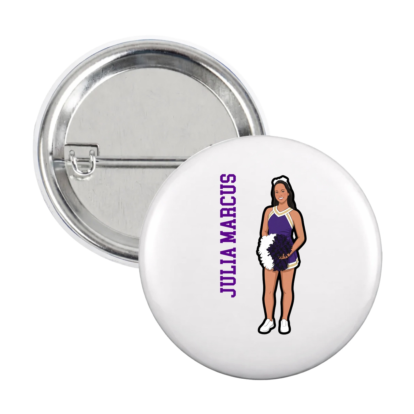 Game Day Button — Name Vertical in White