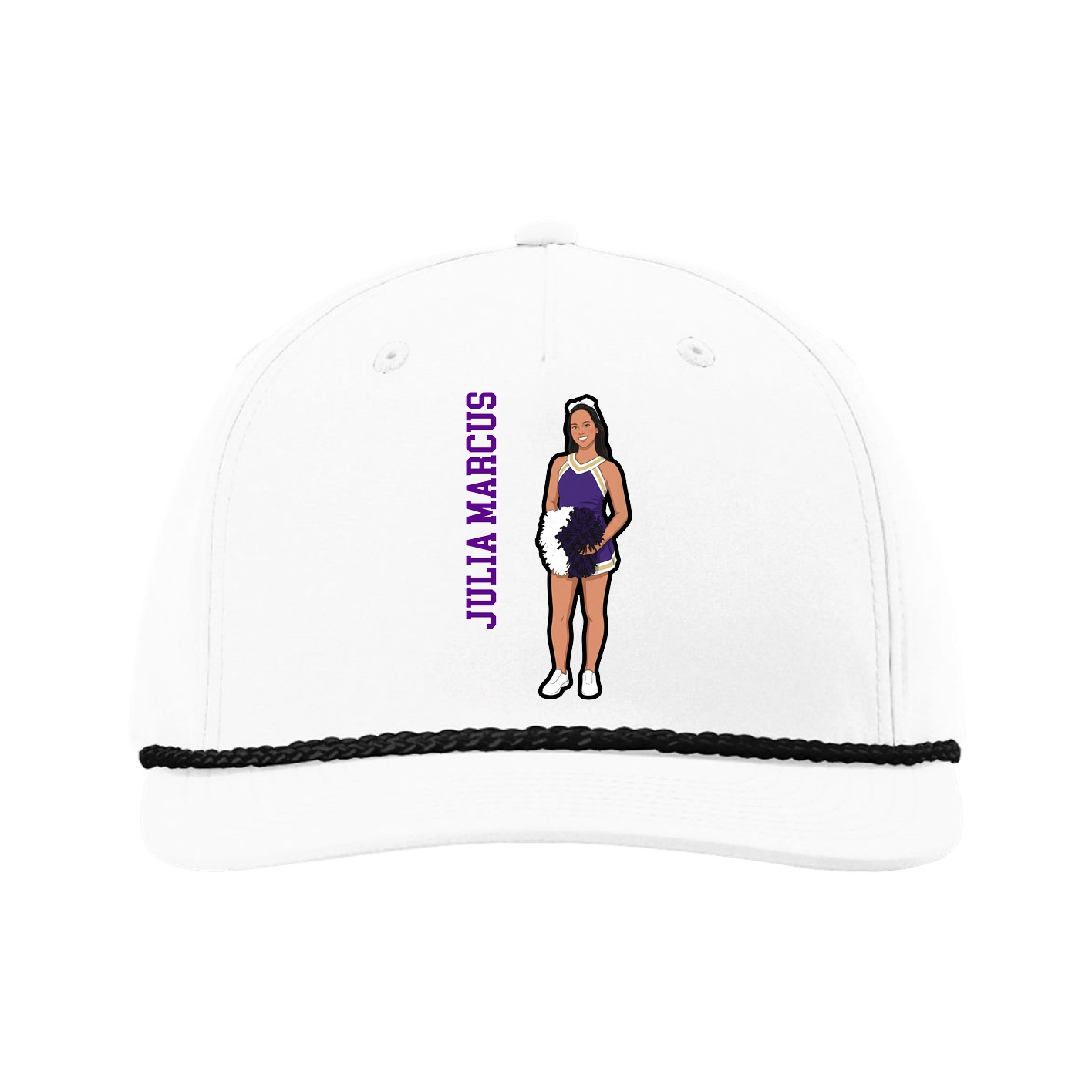 Five-Panel Classic Rope Cap — Name Vertical in White