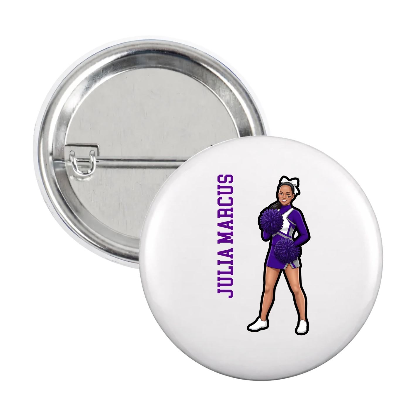 Game Day Button — Name Vertical in White
