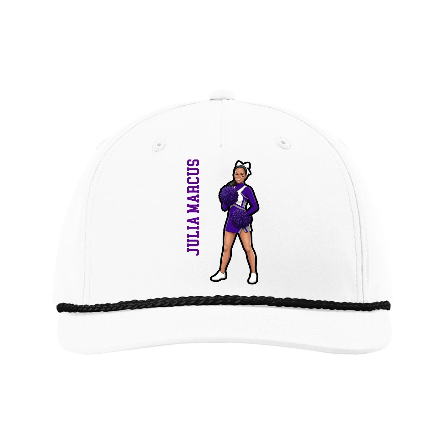 Five-Panel Classic Rope Cap — Name Vertical in White
