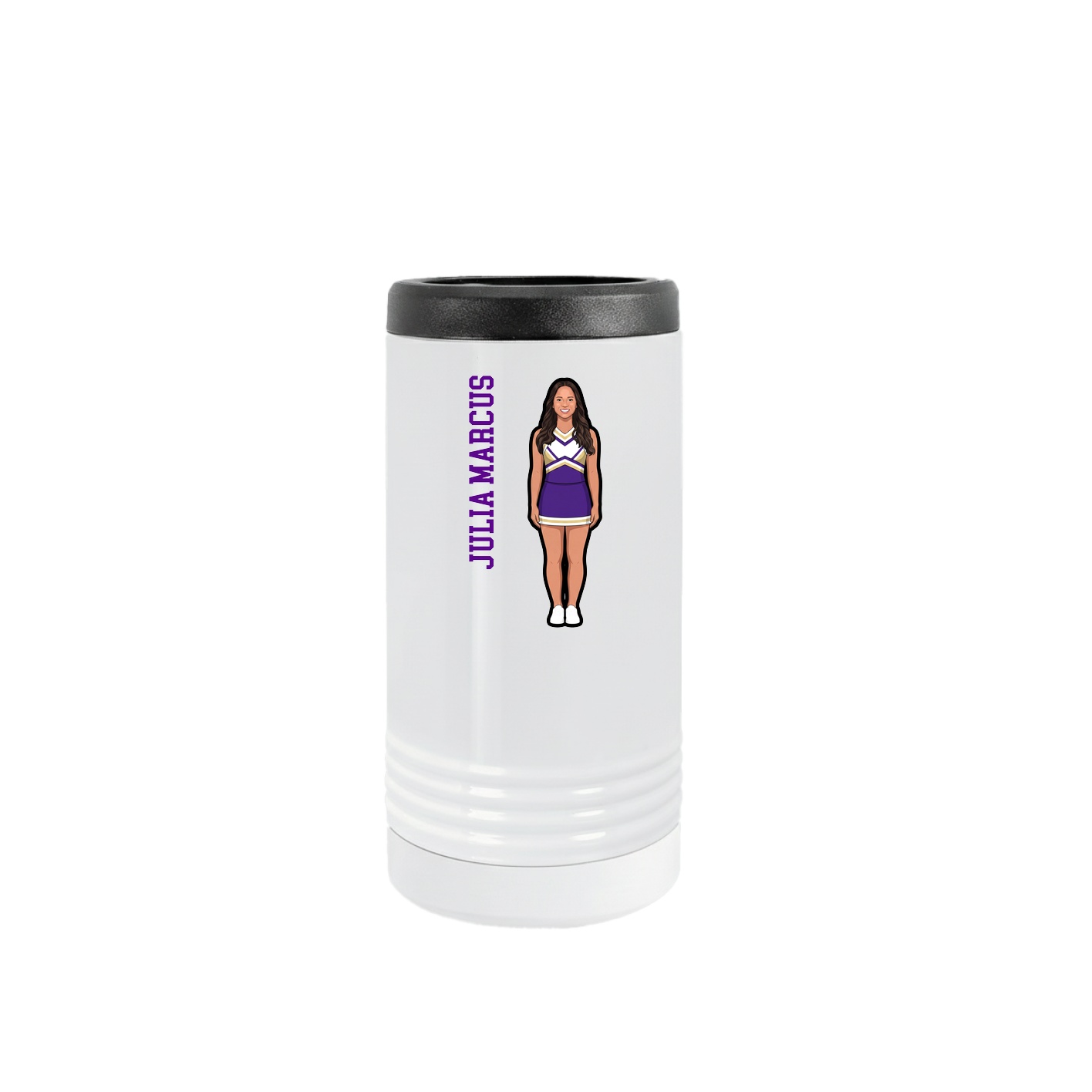 Slim Beverage Holder — Name Vertical in White
