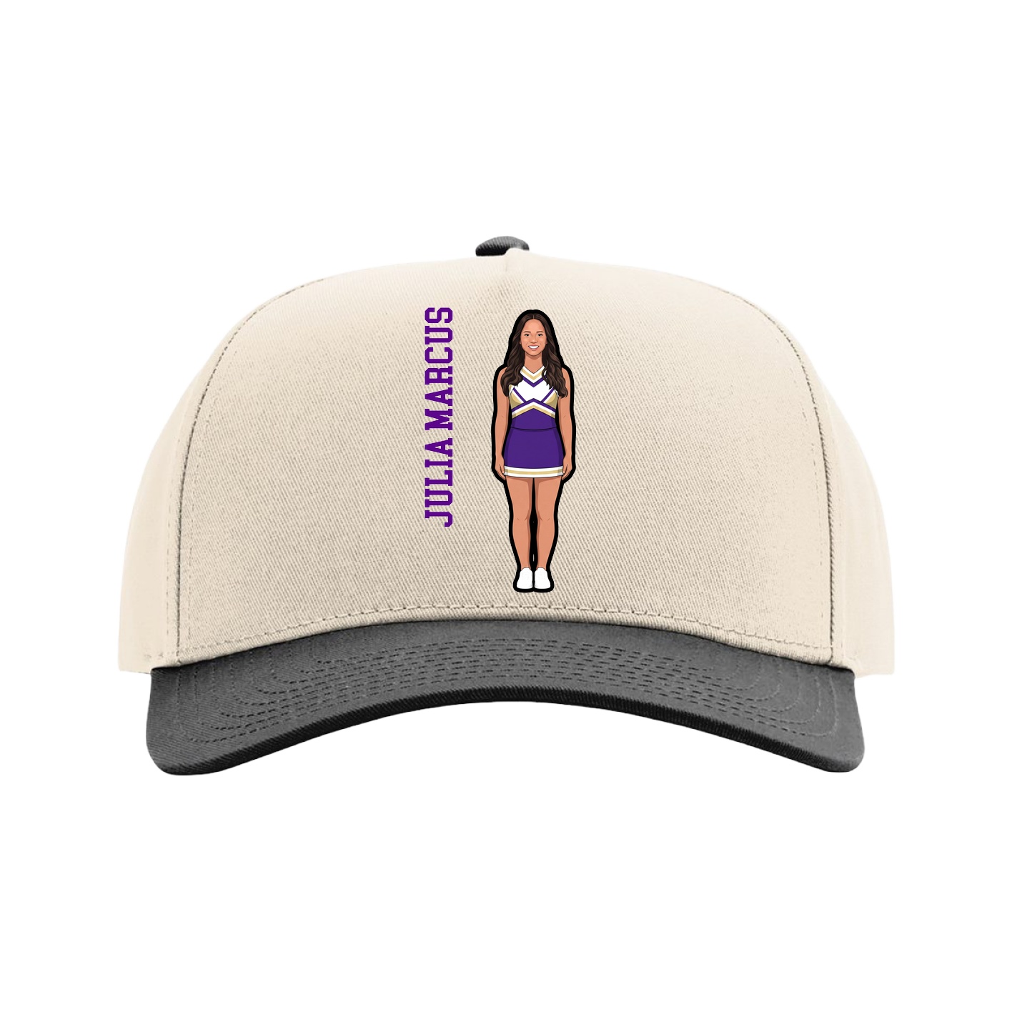 Full Fabric Five-Panel Champ Cap — Name Vertical in Cream/Black