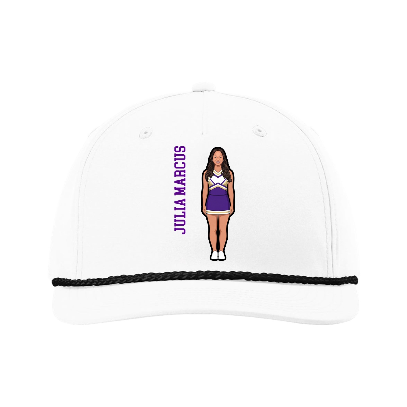 Five-Panel Classic Rope Cap — Name Vertical in White