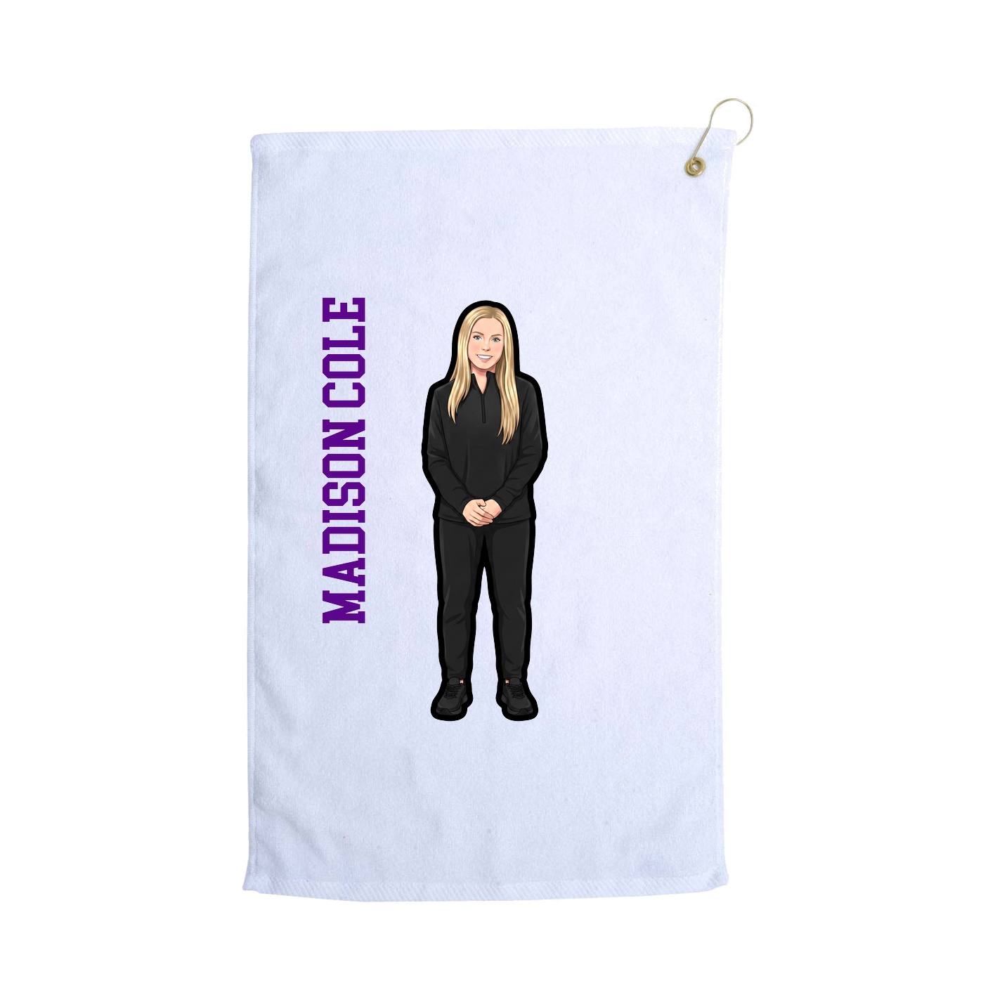 Golf Towel — Name Vertical in White