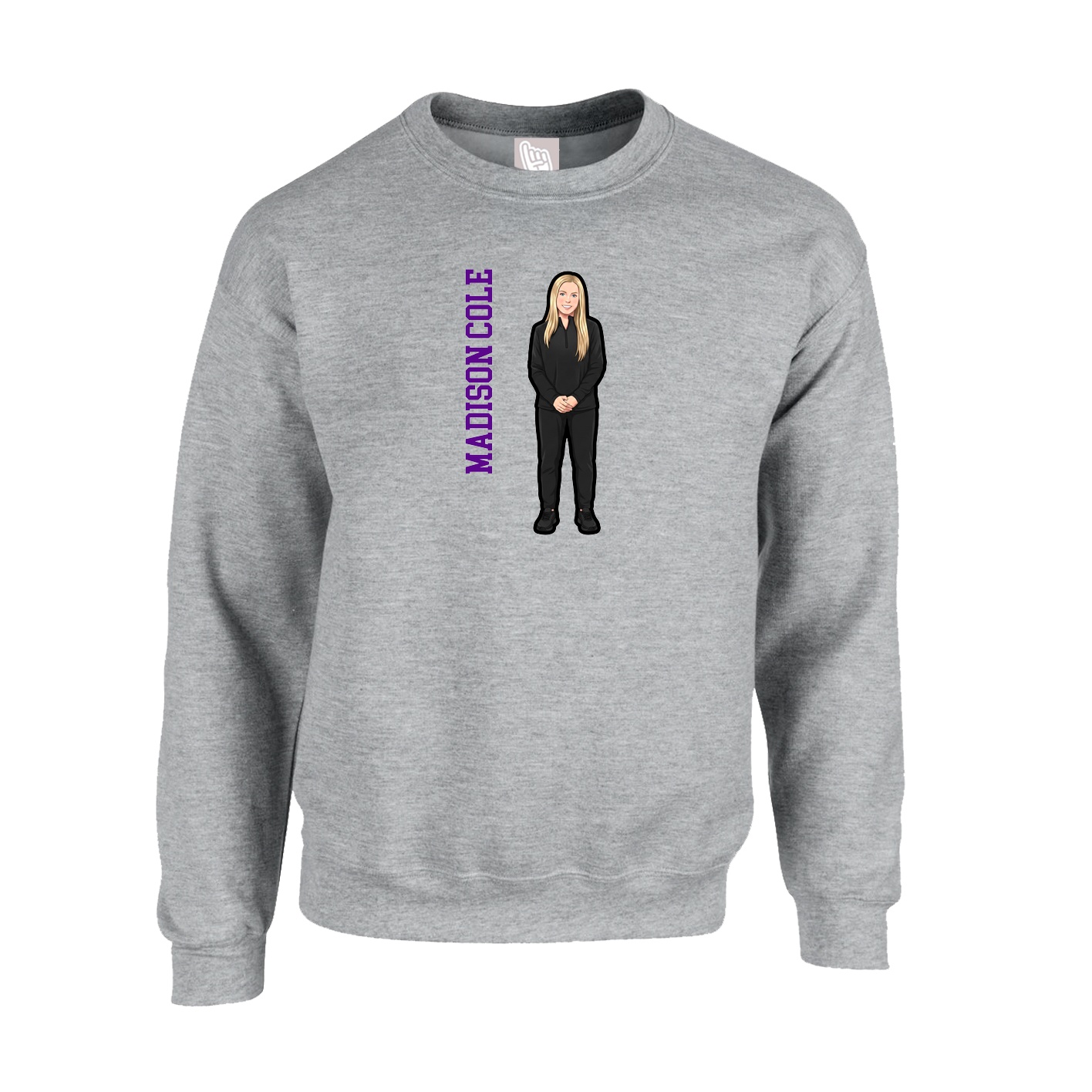 Fleece Crew — Name Vertical in Grey