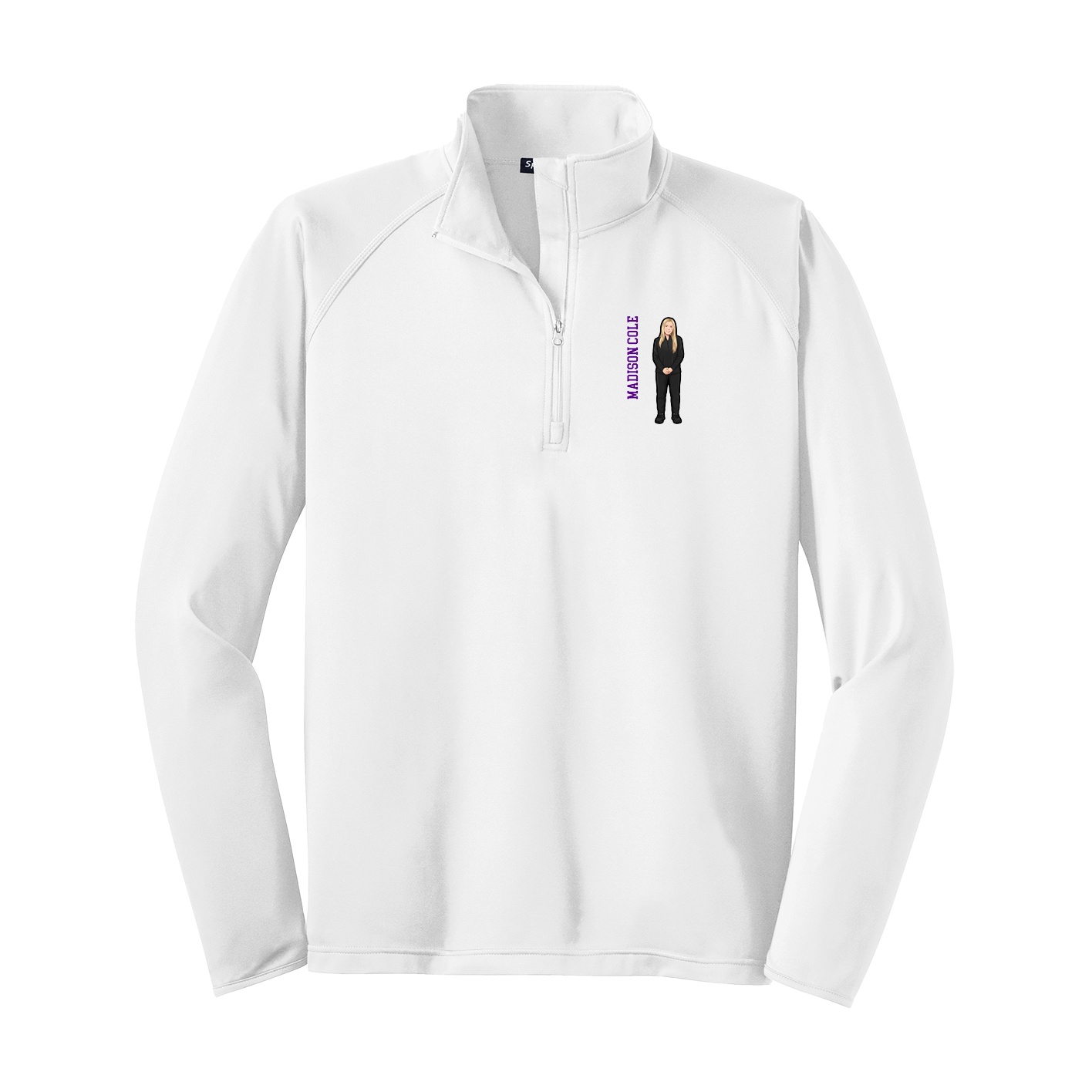 Q-Zip Pullover — Name Vertical in White