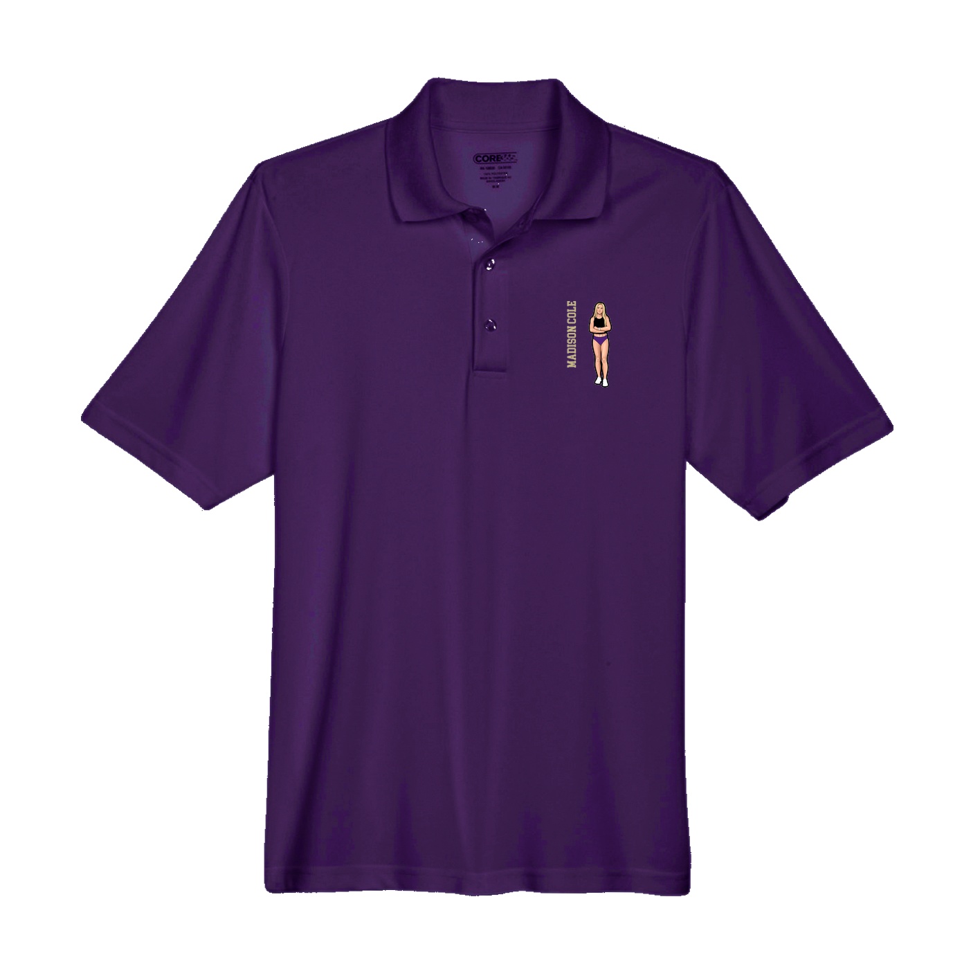 Performance Polo — Name Vertical in Purple