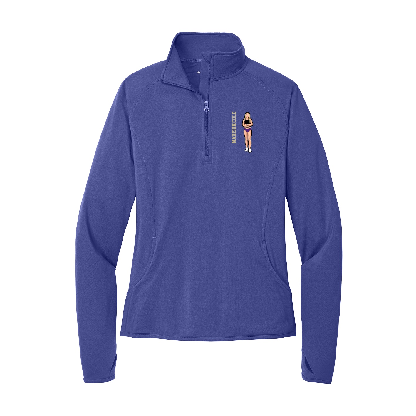 Women's Q-Zip Pullover — Name Vertical in Purple