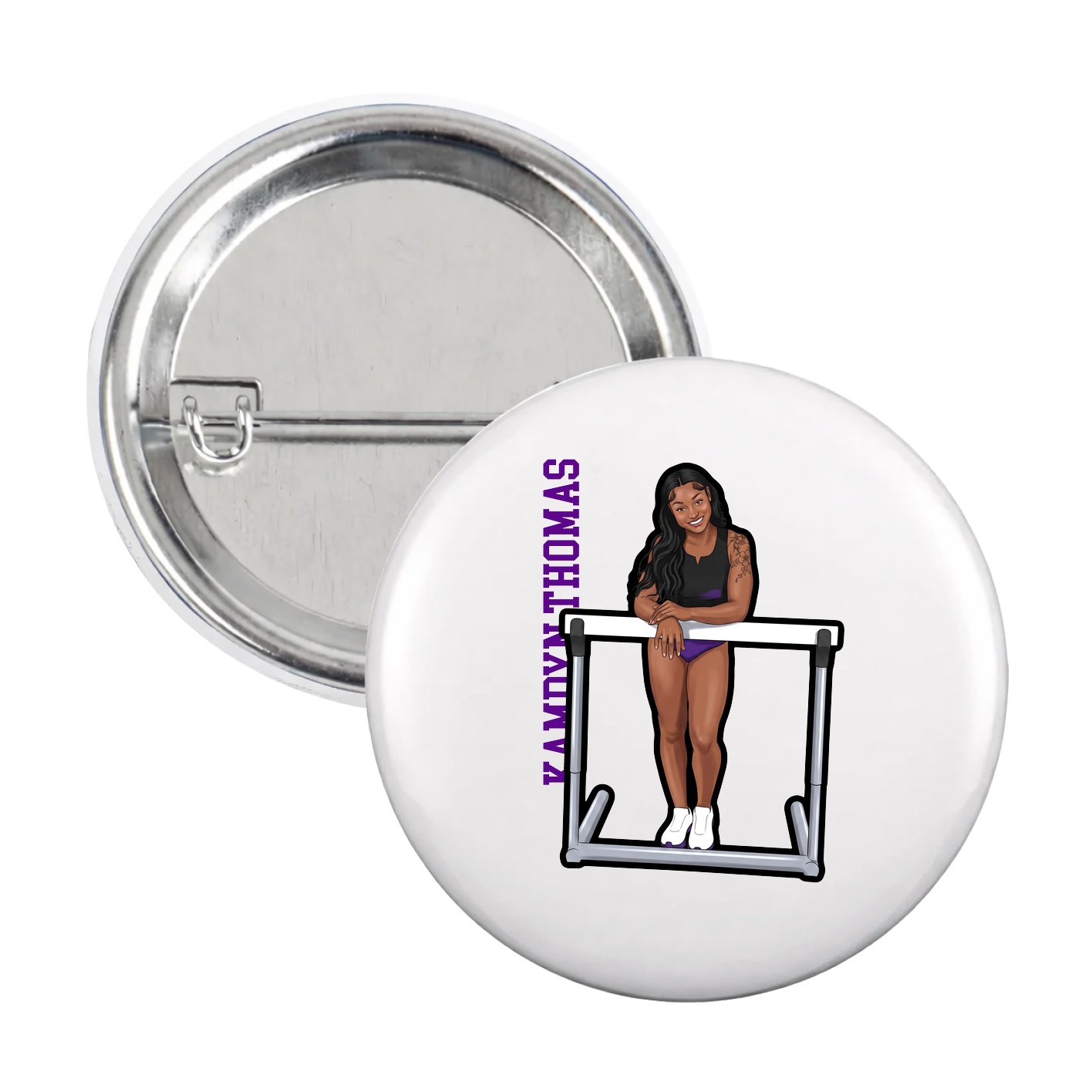 Game Day Button — Name Vertical in White