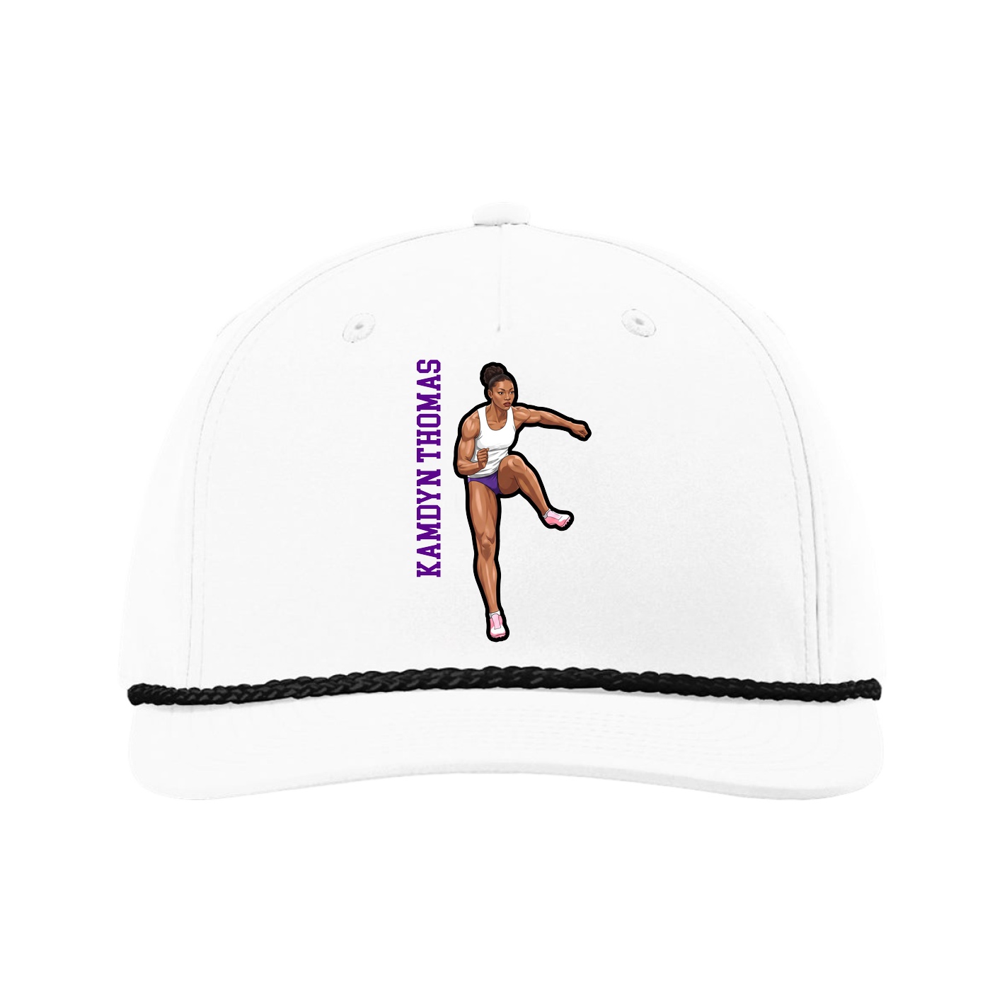 Five-Panel Classic Rope Cap — Name Vertical in White
