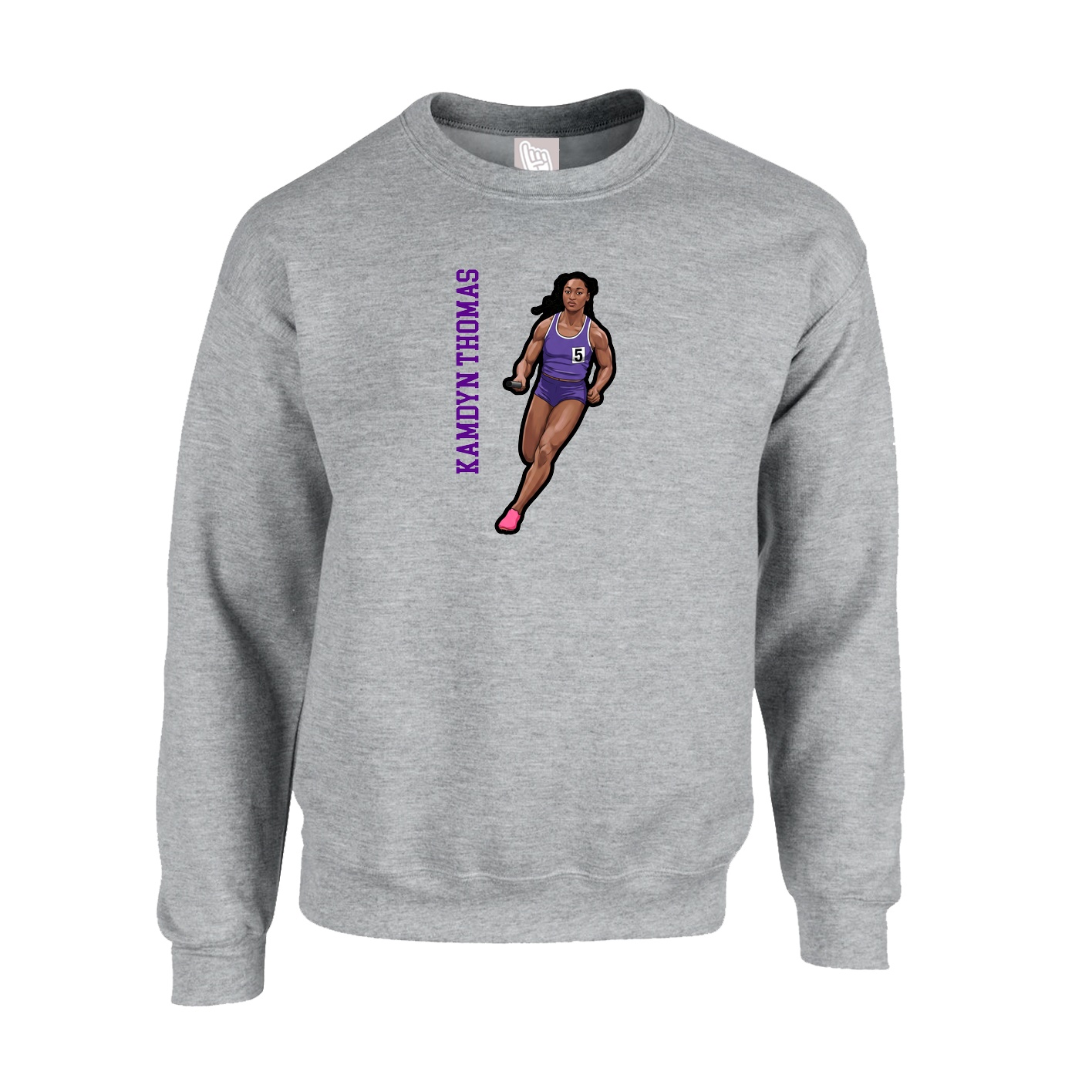 Fleece Crew — Name Vertical in Grey