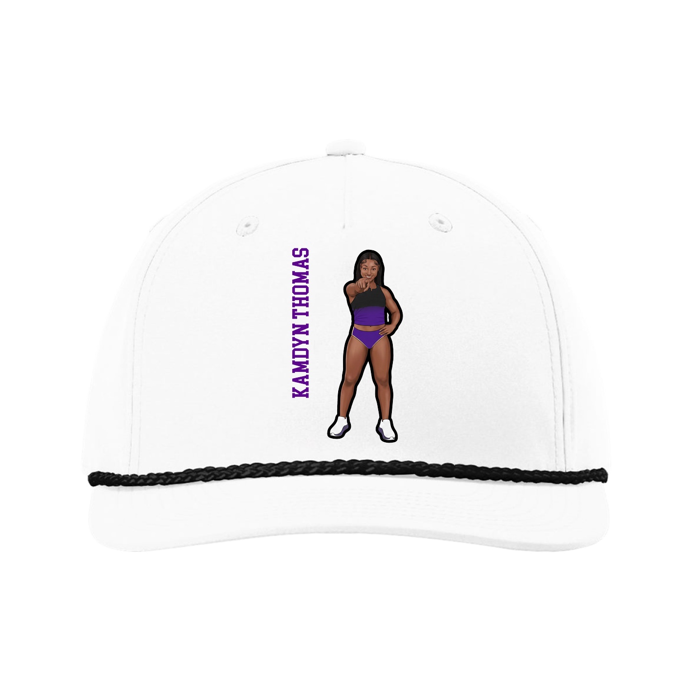 Five-Panel Classic Rope Cap — Name Vertical in White