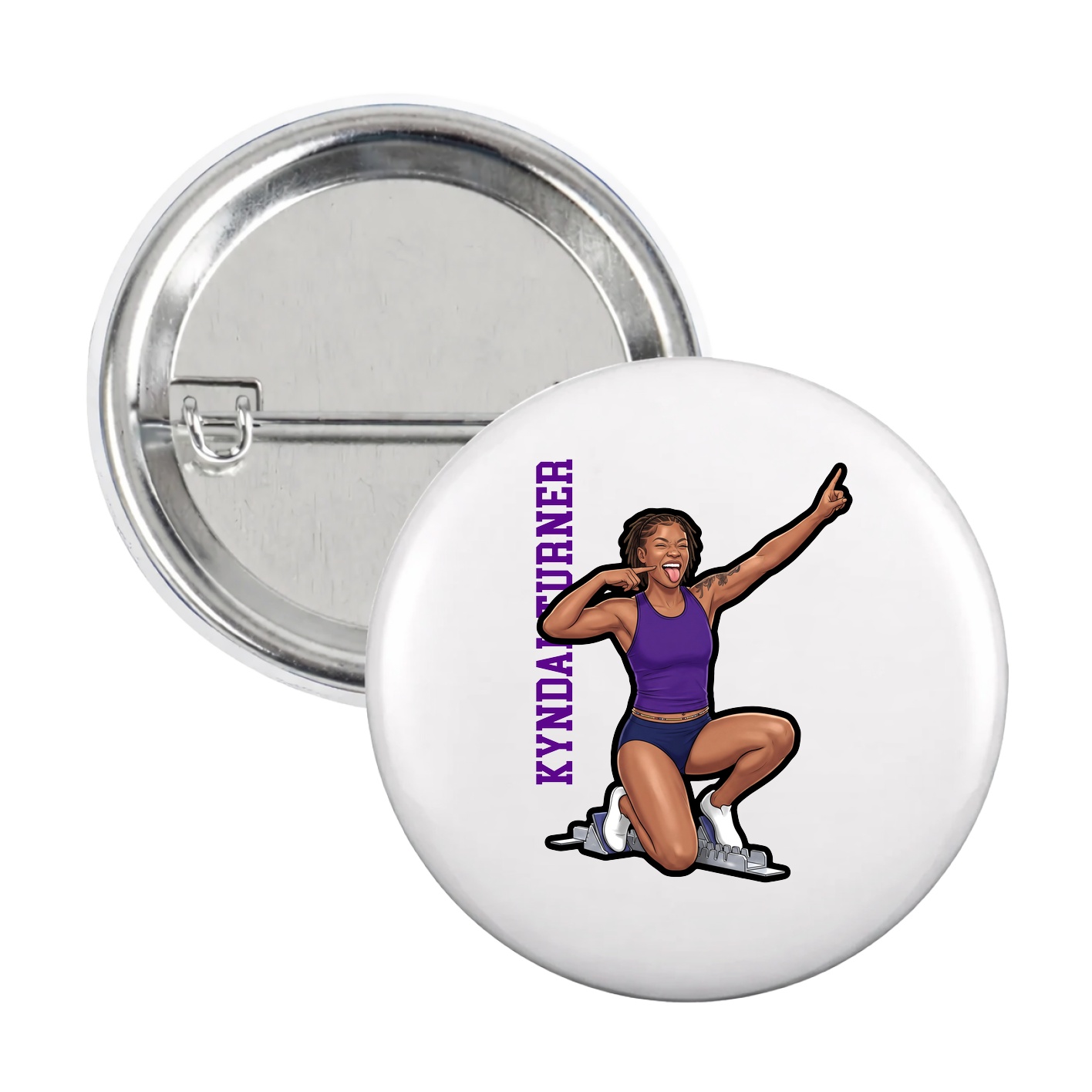 Game Day Button — Name Vertical in White