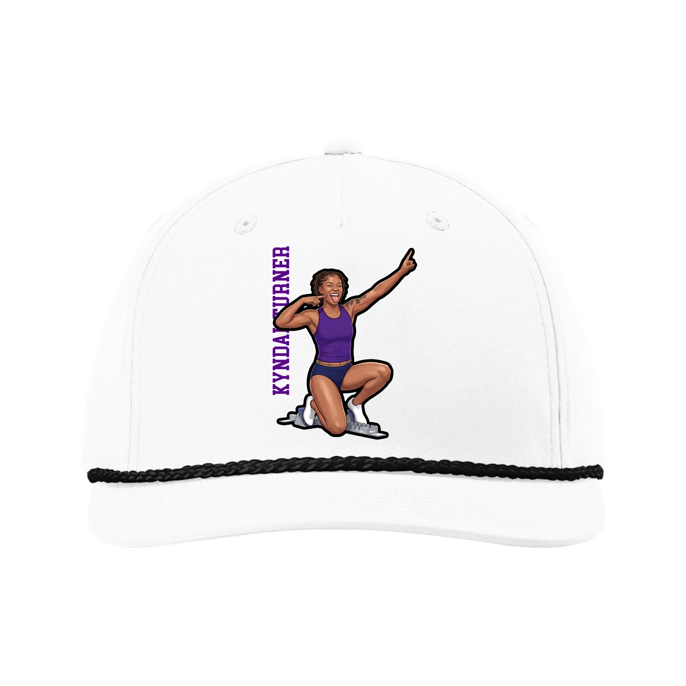 Five-Panel Classic Rope Cap — Name Vertical in White