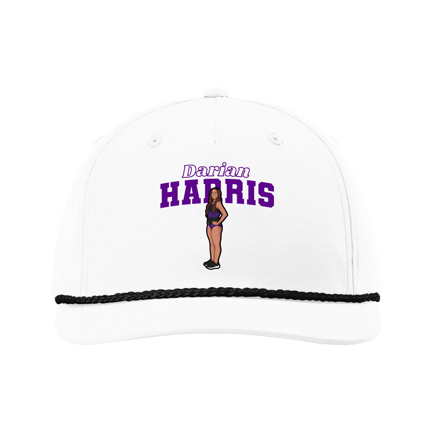 Five-Panel Classic Rope Cap — Name Arch in White