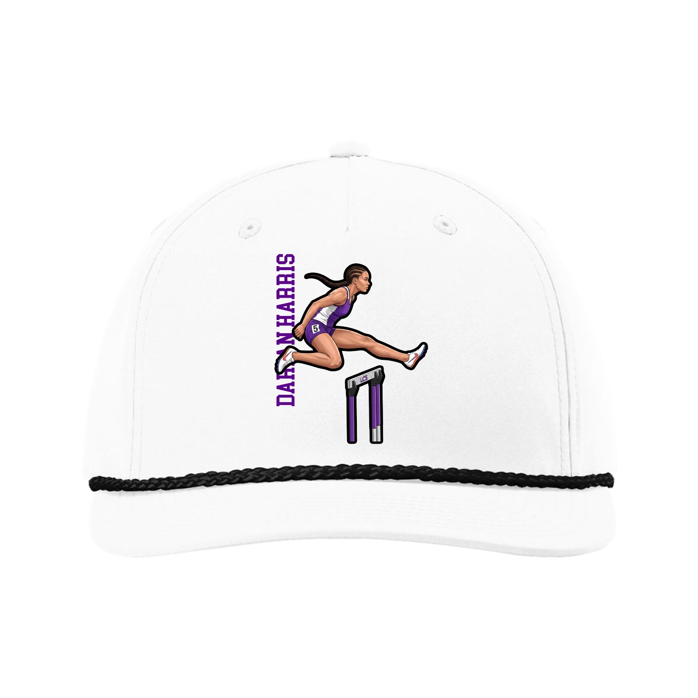 Five-Panel Classic Rope Cap — Name Vertical in White