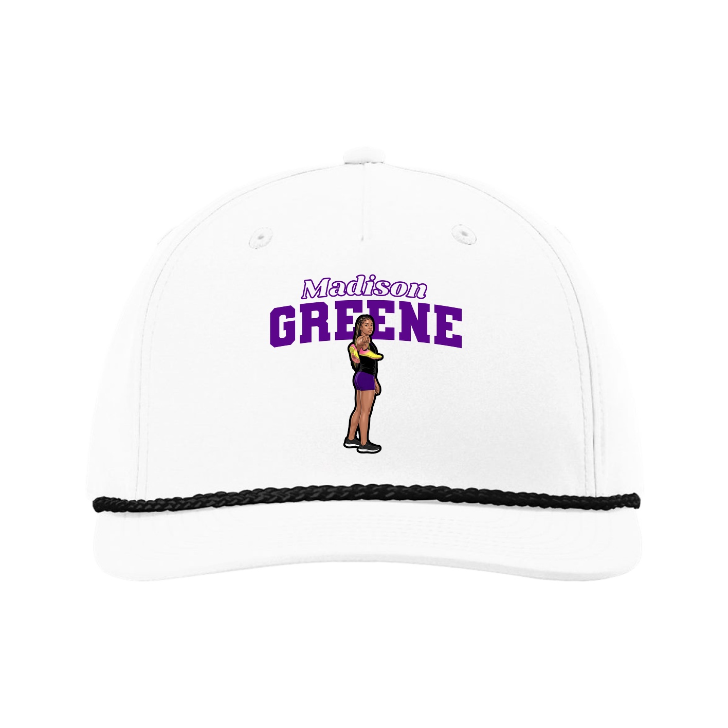 Five-Panel Classic Rope Cap — Name Arch in White