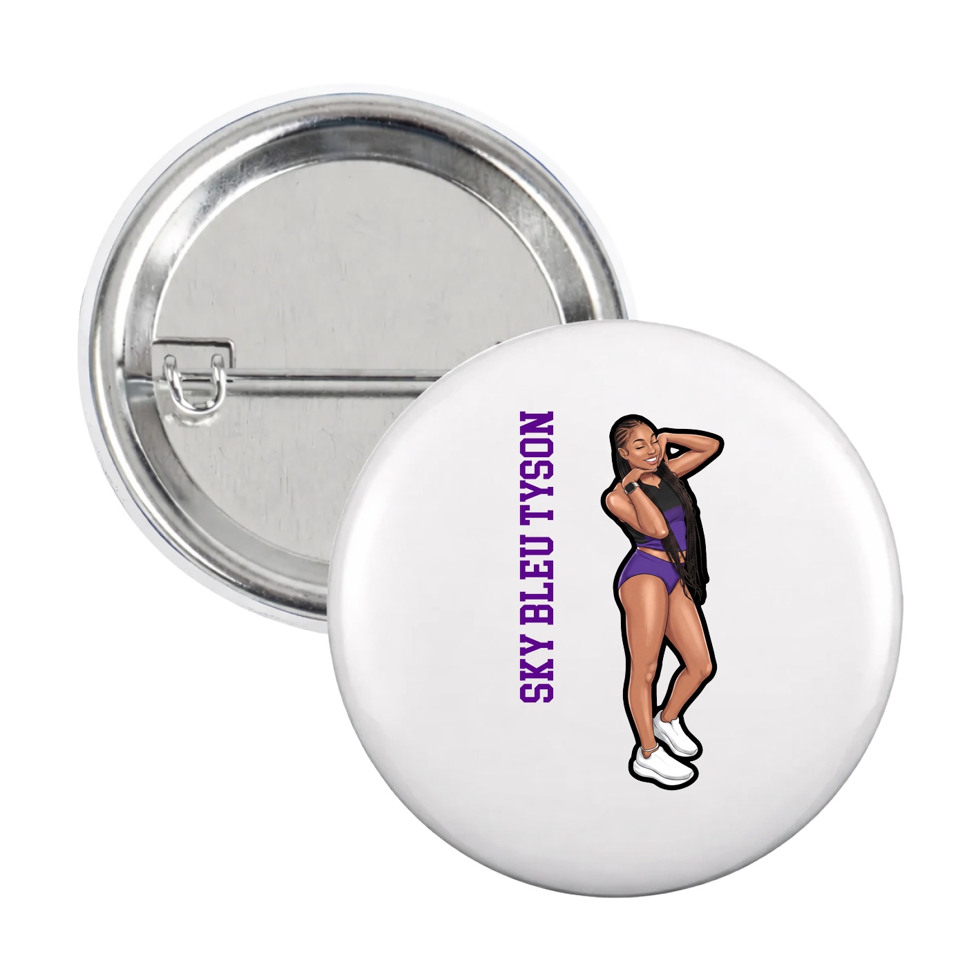 Game Day Button — Name Vertical in White