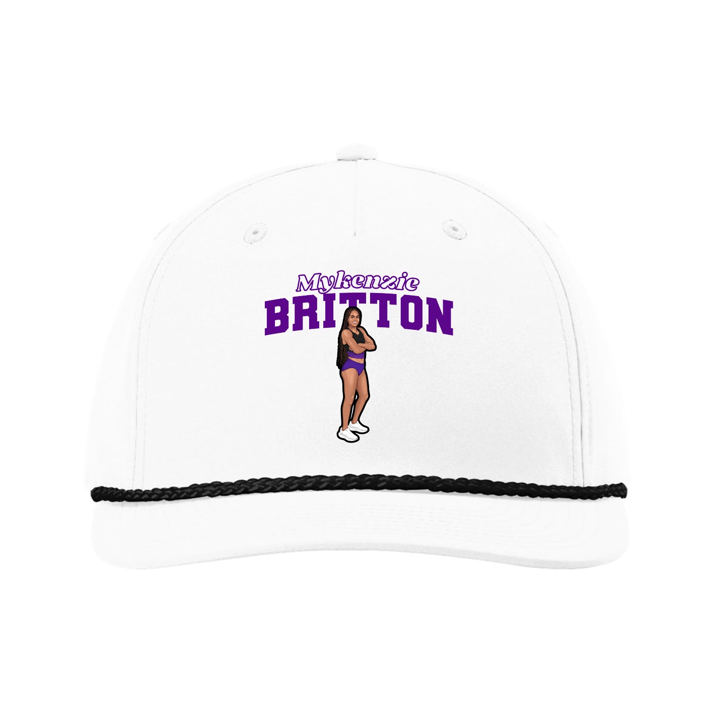 Five-Panel Classic Rope Cap — Name Arch in White