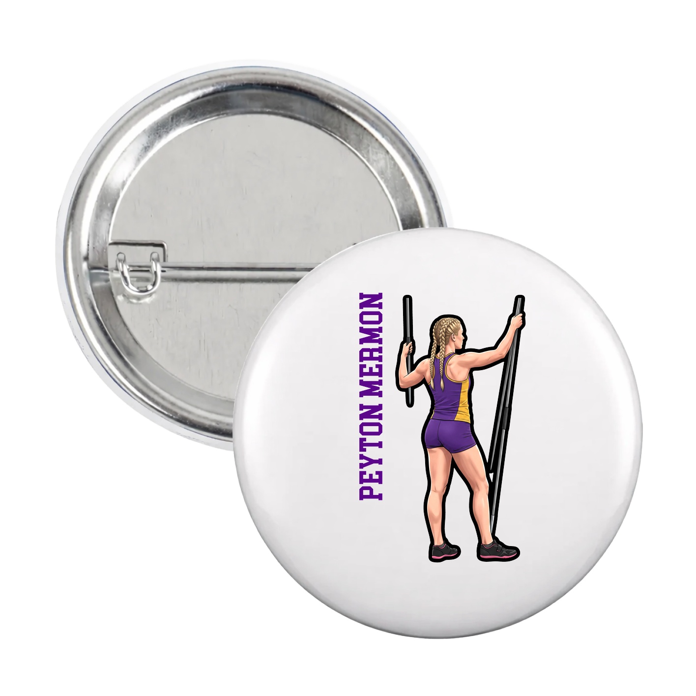 Game Day Button — Name Vertical in White