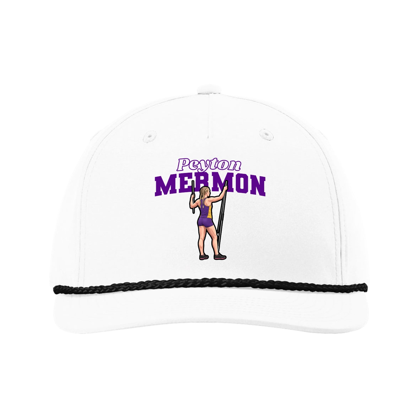 Five-Panel Classic Rope Cap — Name Arch in White