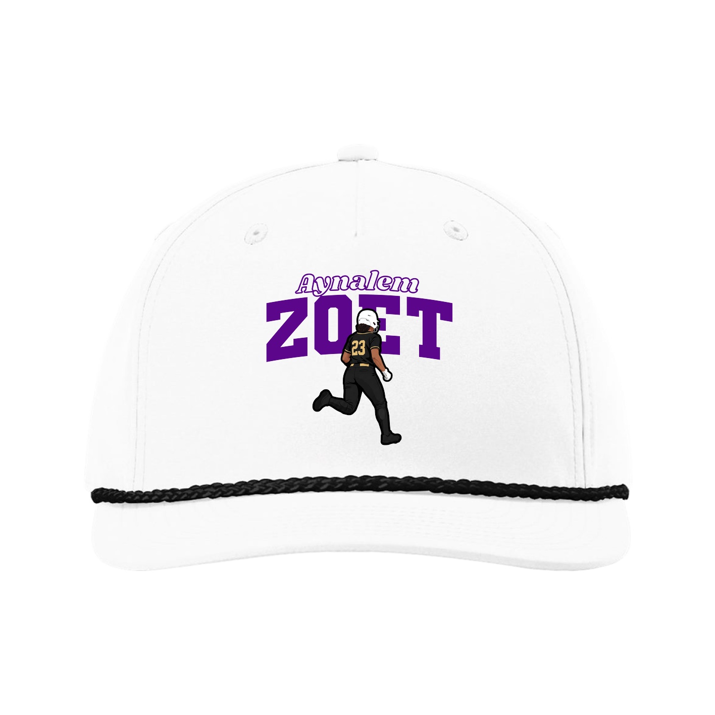 Five-Panel Classic Rope Cap — Name Arch in White