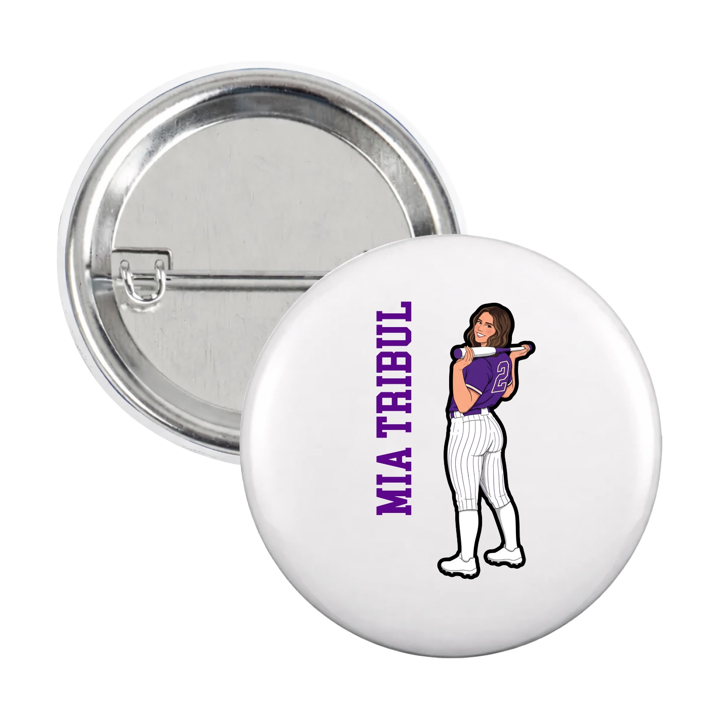 Game Day Button — Name Vertical in White