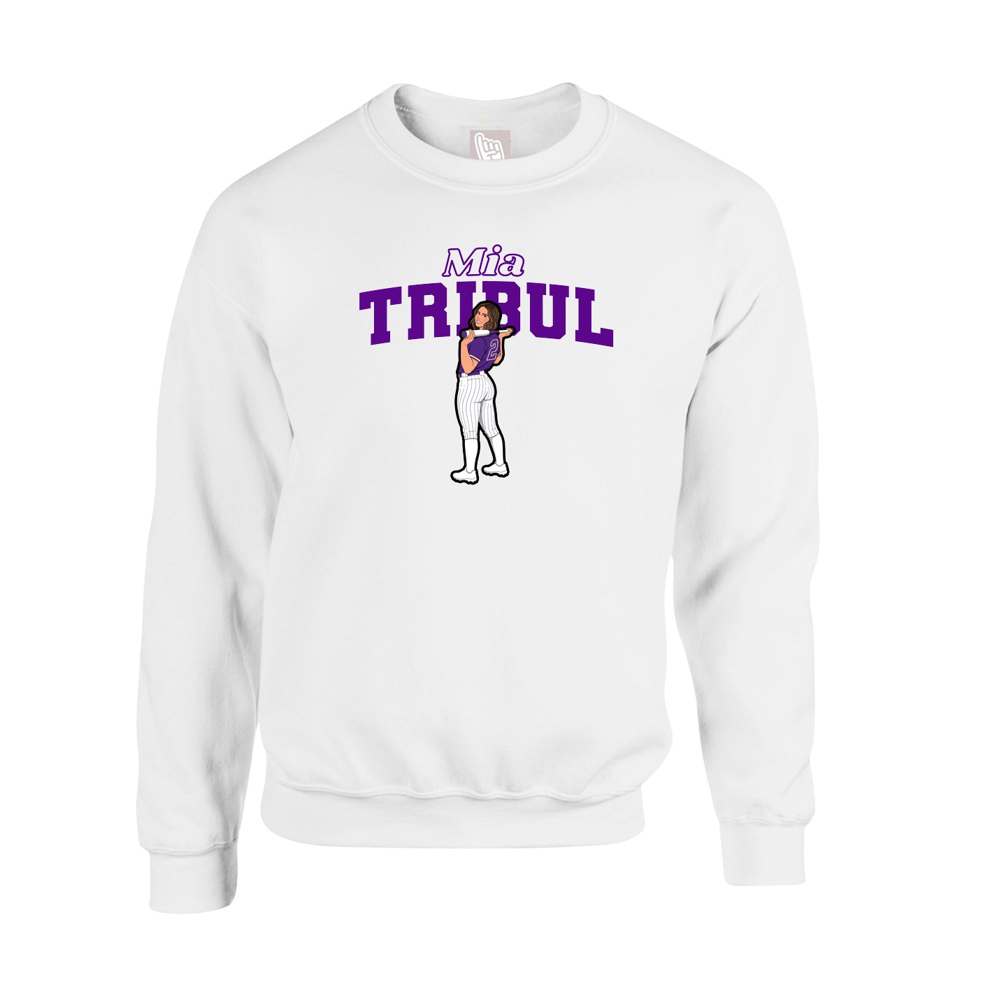 Fleece Crew — Name Arch in White