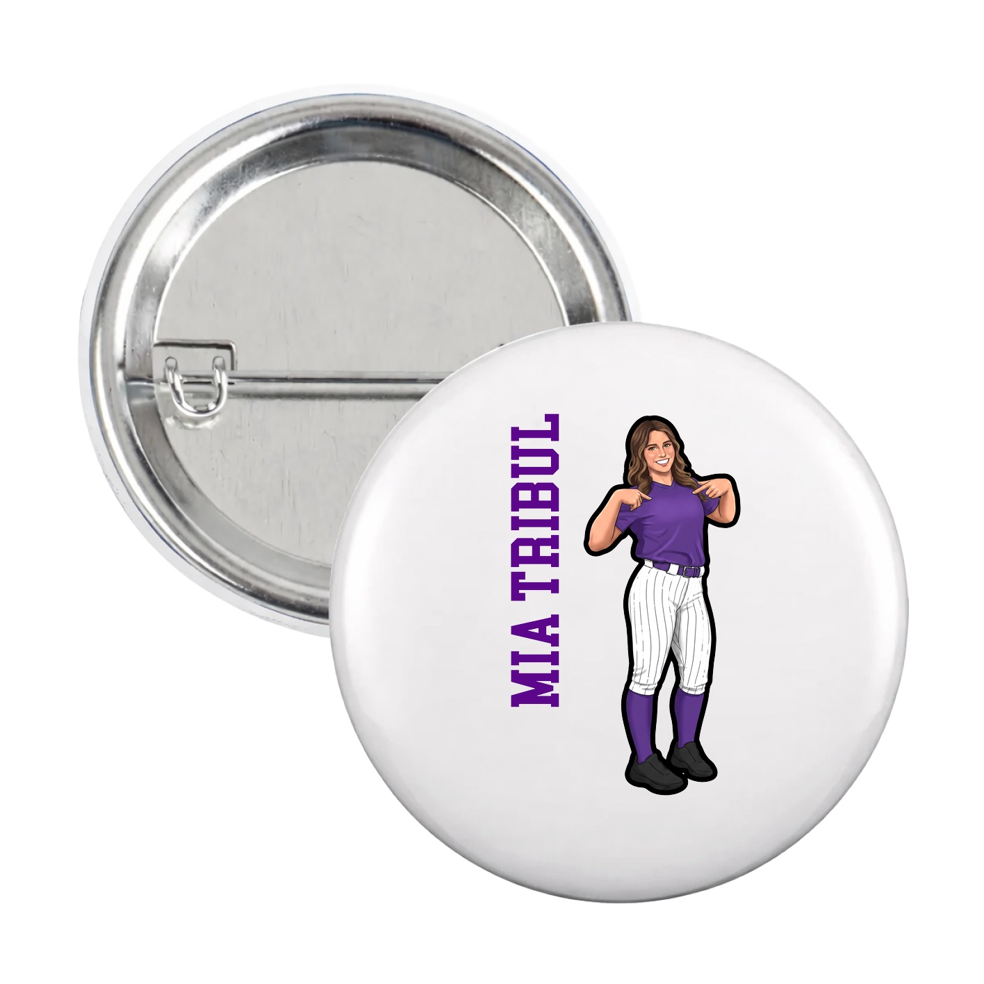Game Day Button — Name Vertical in White