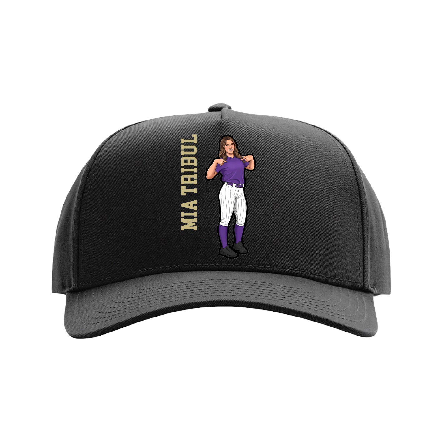 Full Fabric Five-Panel Champ Cap — Name Vertical in Black