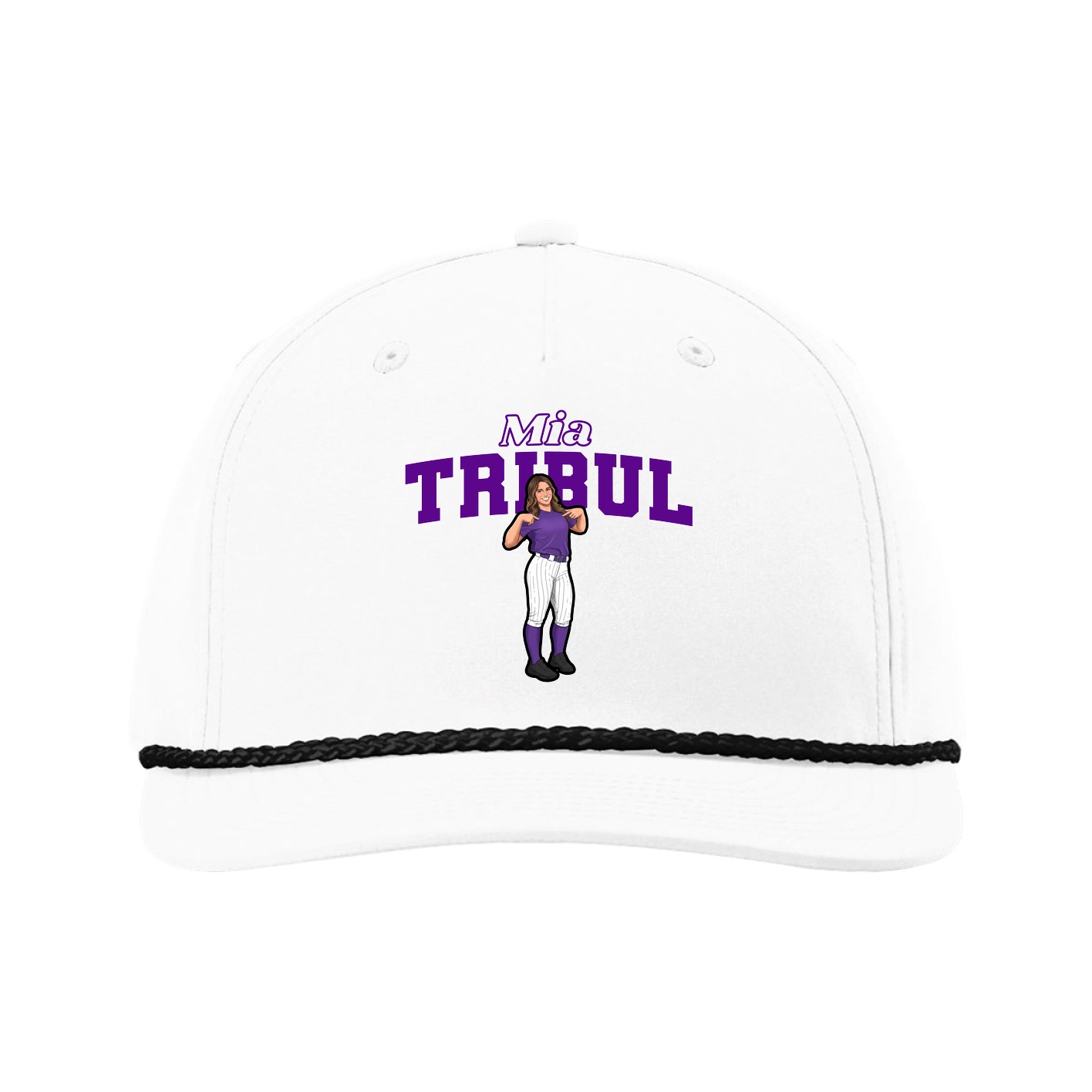 Five-Panel Classic Rope Cap — Name Arch in White