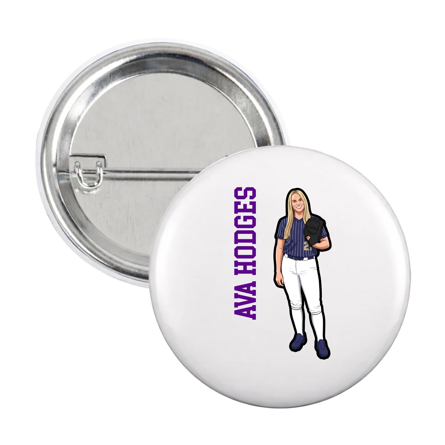Game Day Button — Name Vertical in White