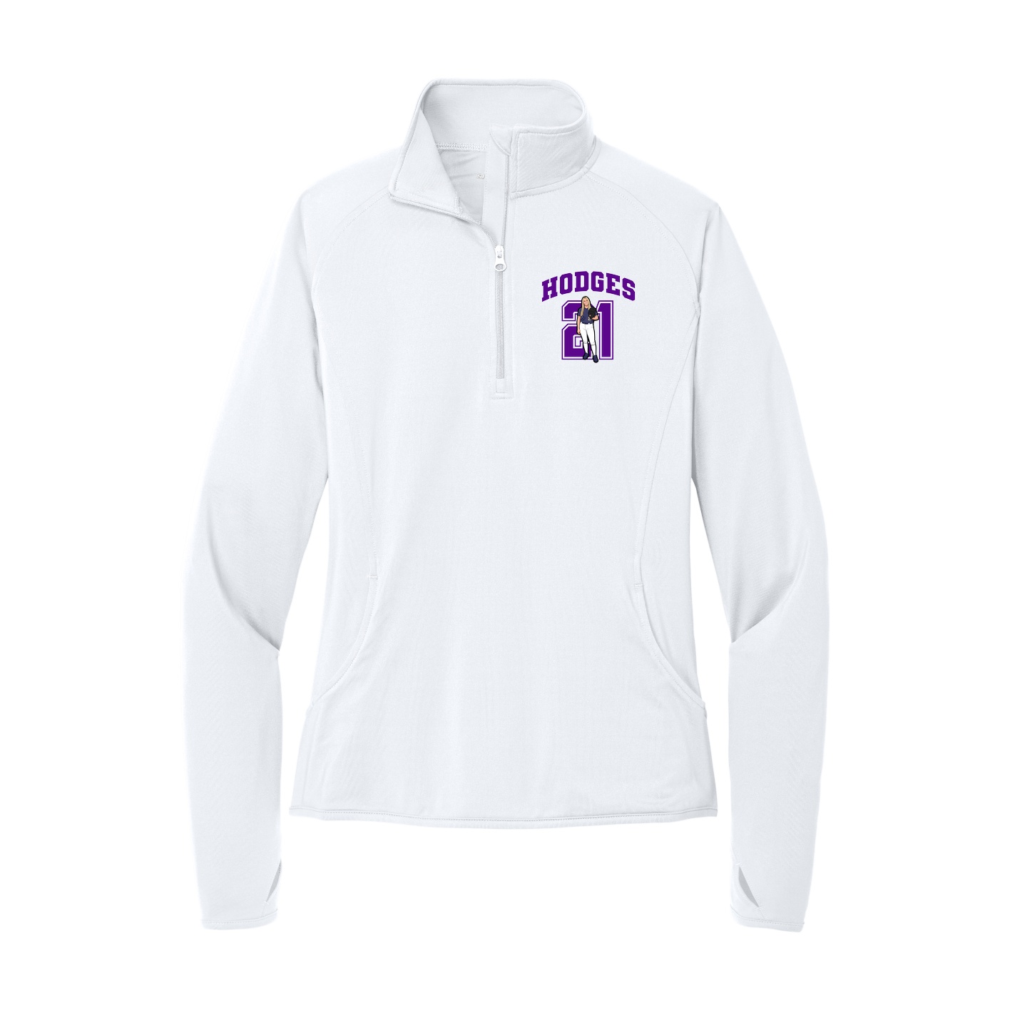 Women's Q-Zip Pullover — Number in White