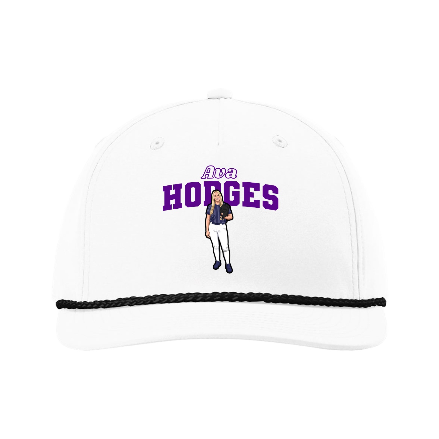Five-Panel Classic Rope Cap — Name Arch in White