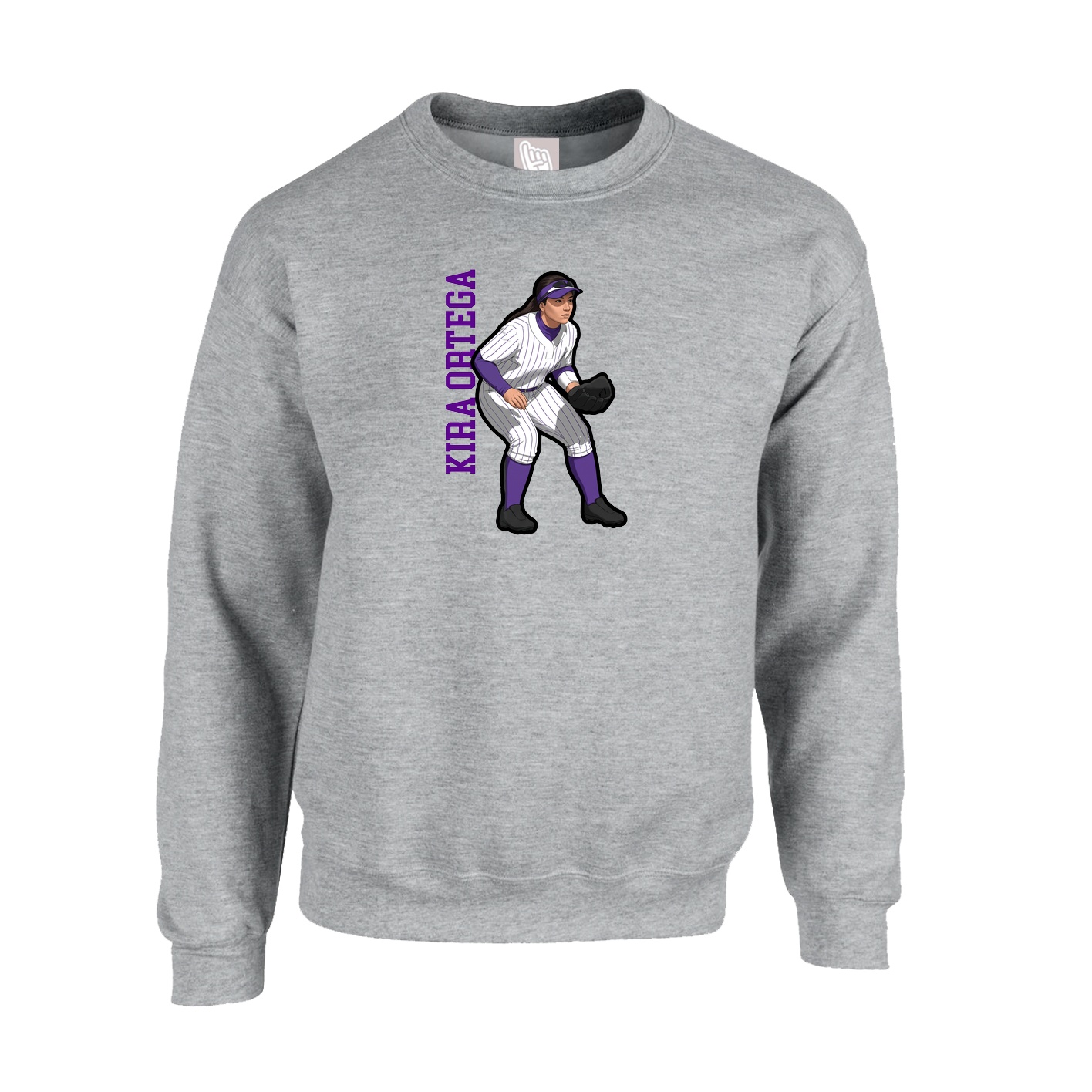 Fleece Crew — Name Vertical in Grey