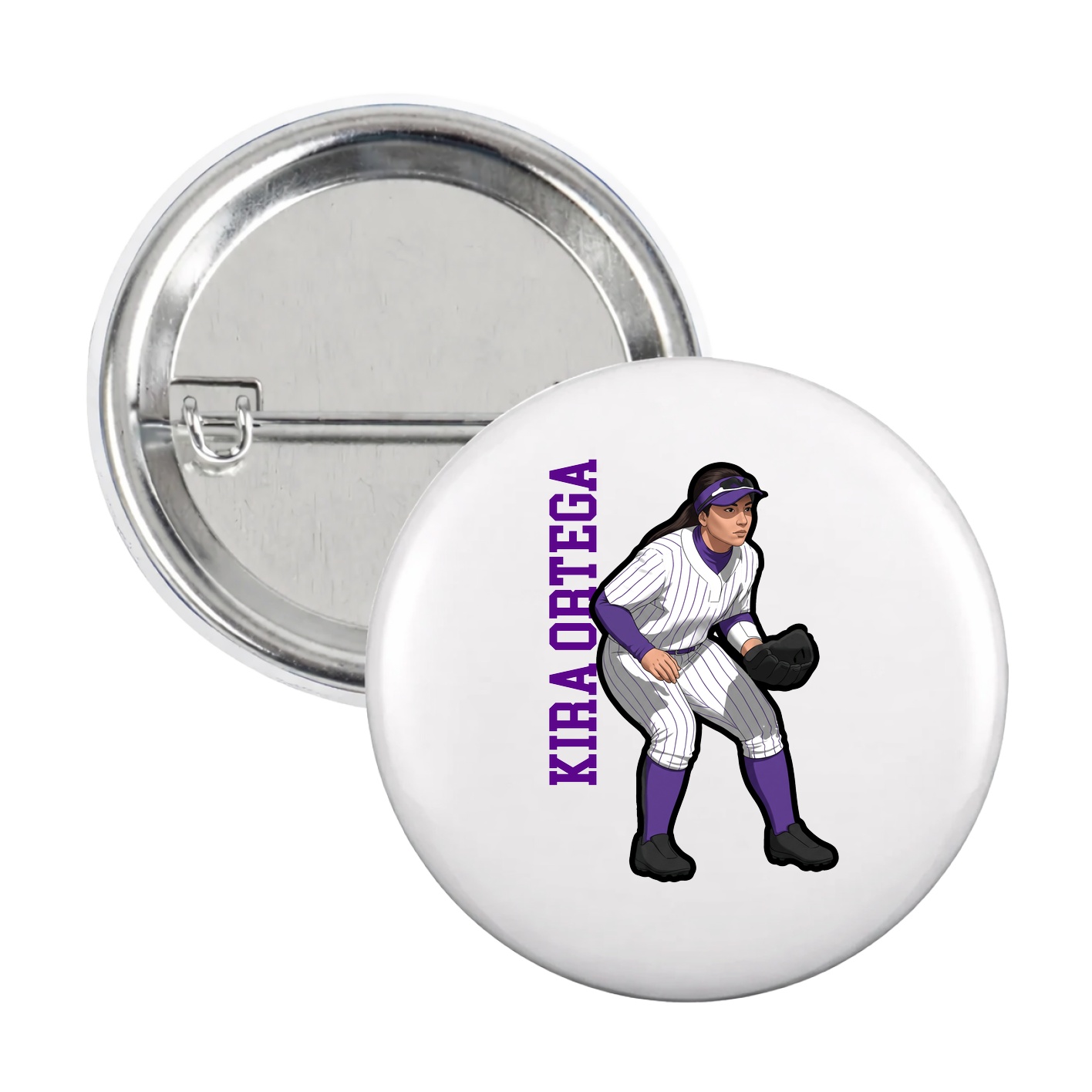 Game Day Button — Name Vertical in White