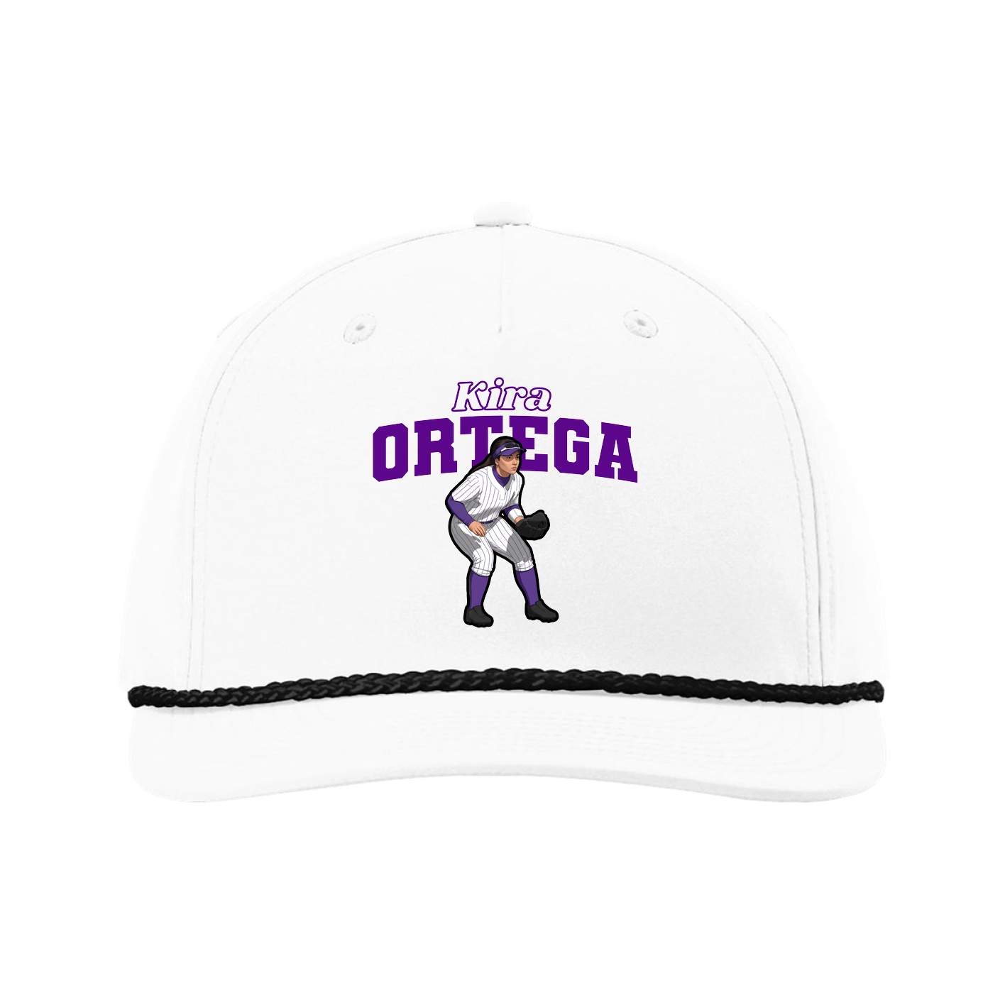 Five-Panel Classic Rope Cap — Name Arch in White