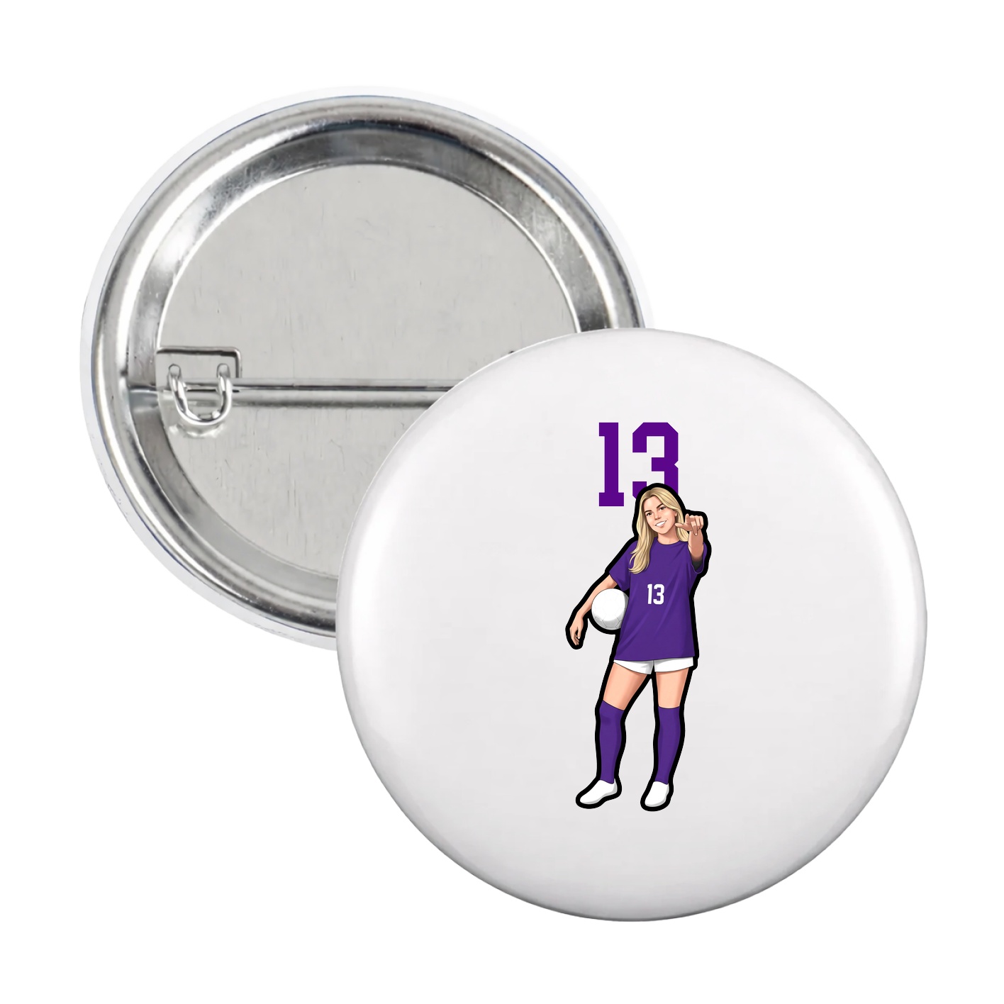 Game Day Button — Number Top in White